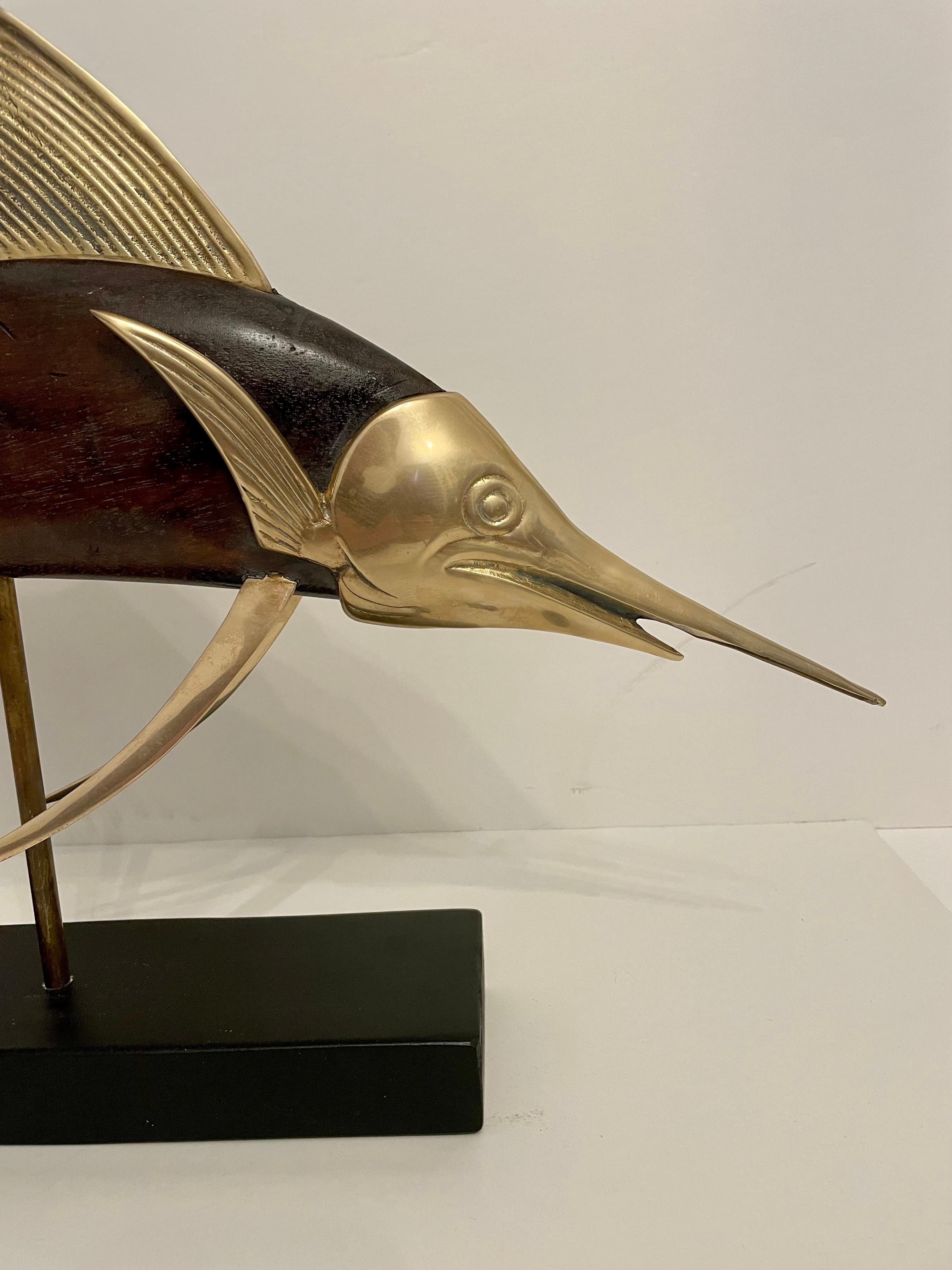 Sailfish Sculpture in Brass And Mahogany In Good Condition In New York, NY