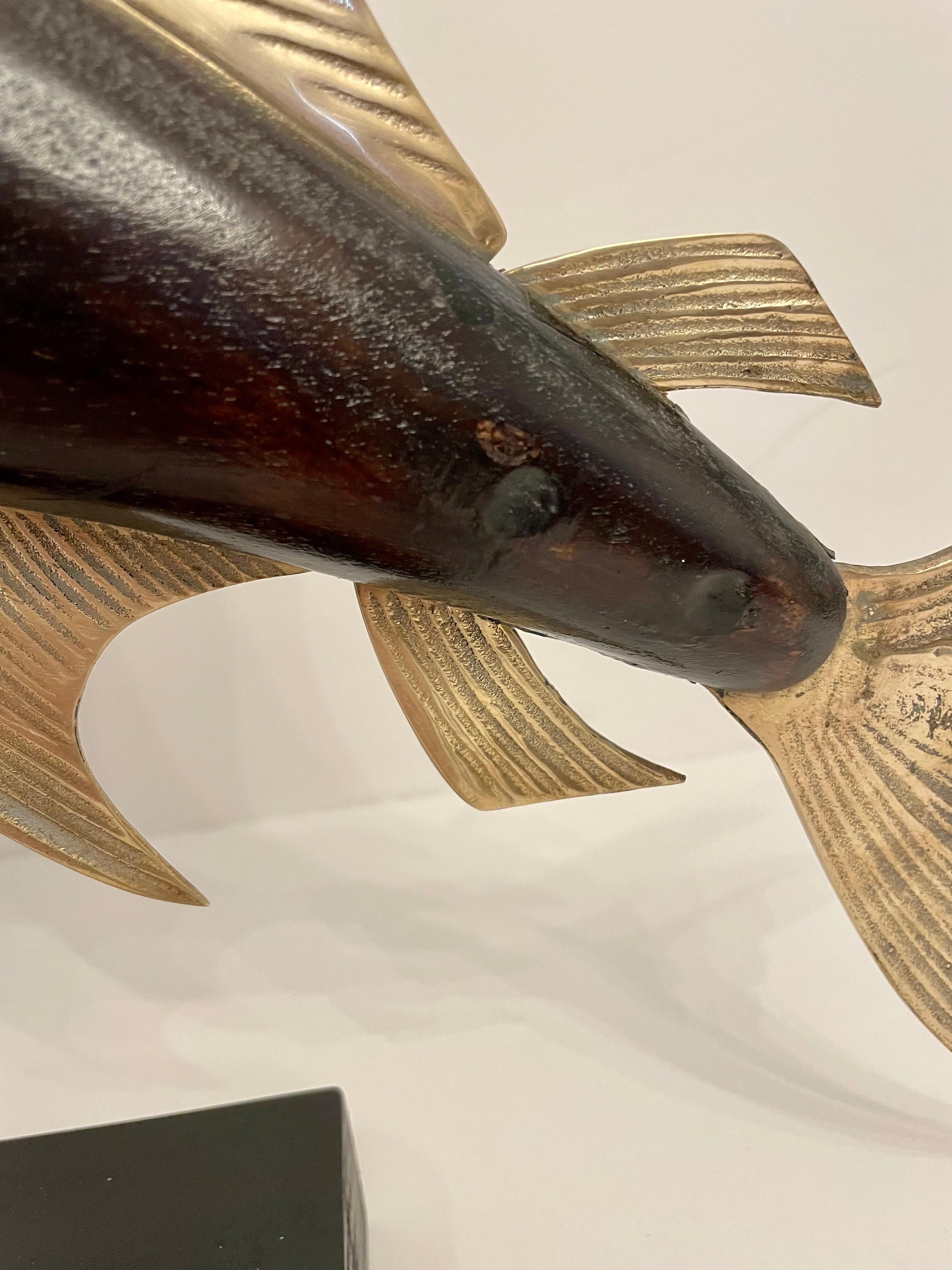 Sailfish Sculpture in Brass And Mahogany 1