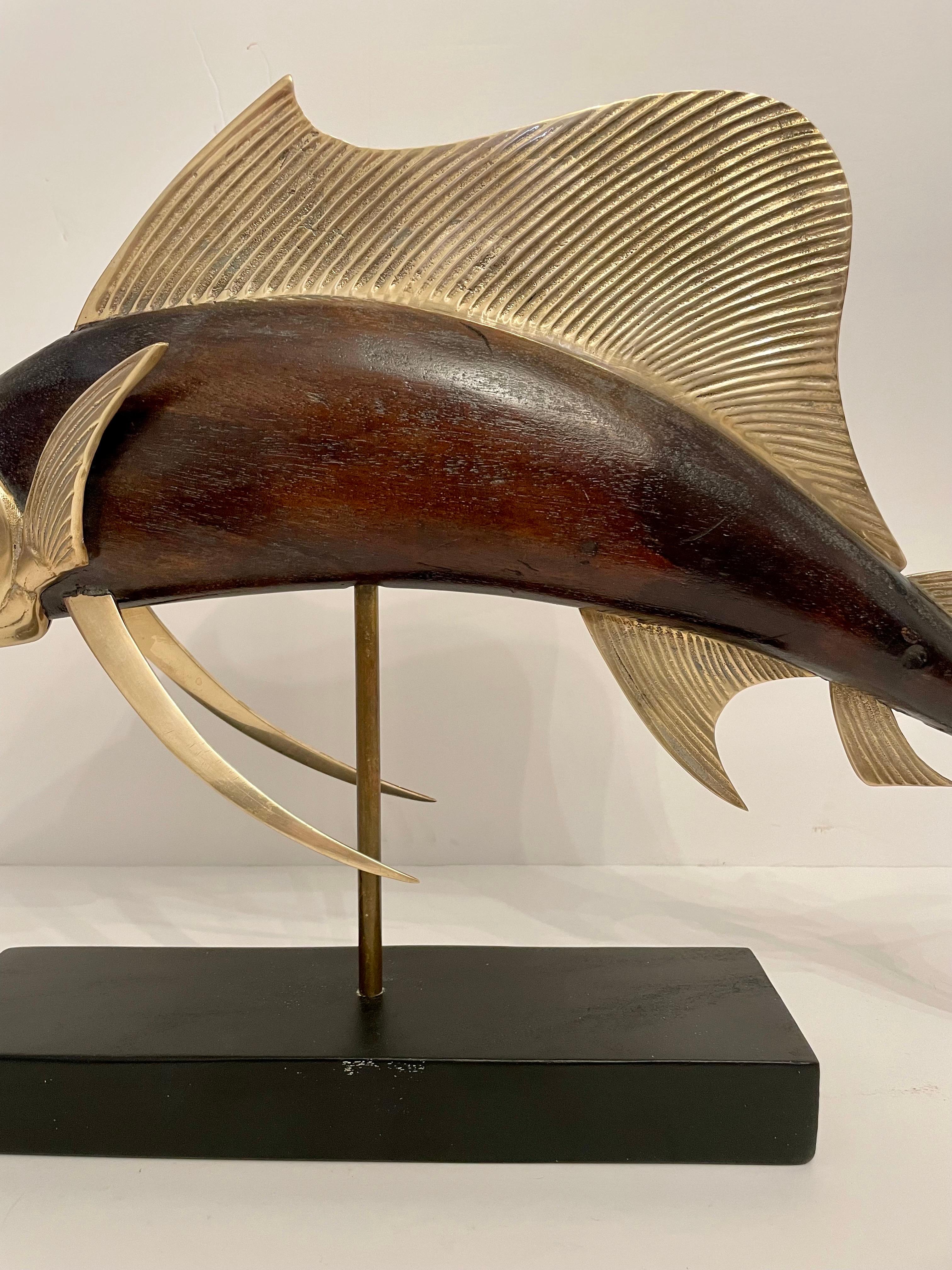 Sailfish Sculpture in Brass And Mahogany 2
