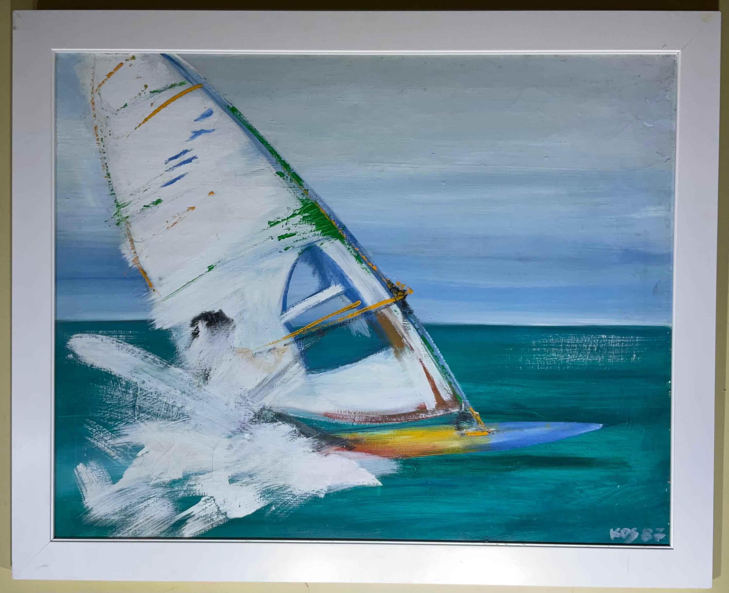 Sailing Along the Seashore, Oil Painting on Canvas  For Sale 5