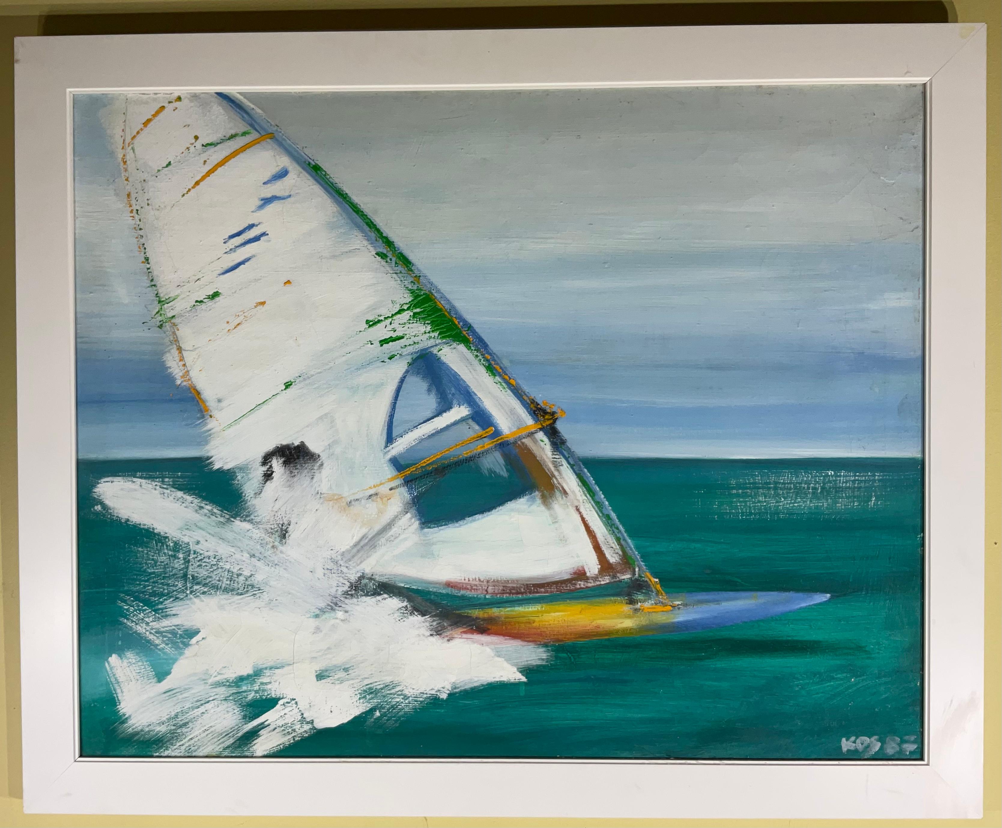 North American Sailing Along the Seashore, Oil Painting on Canvas  For Sale