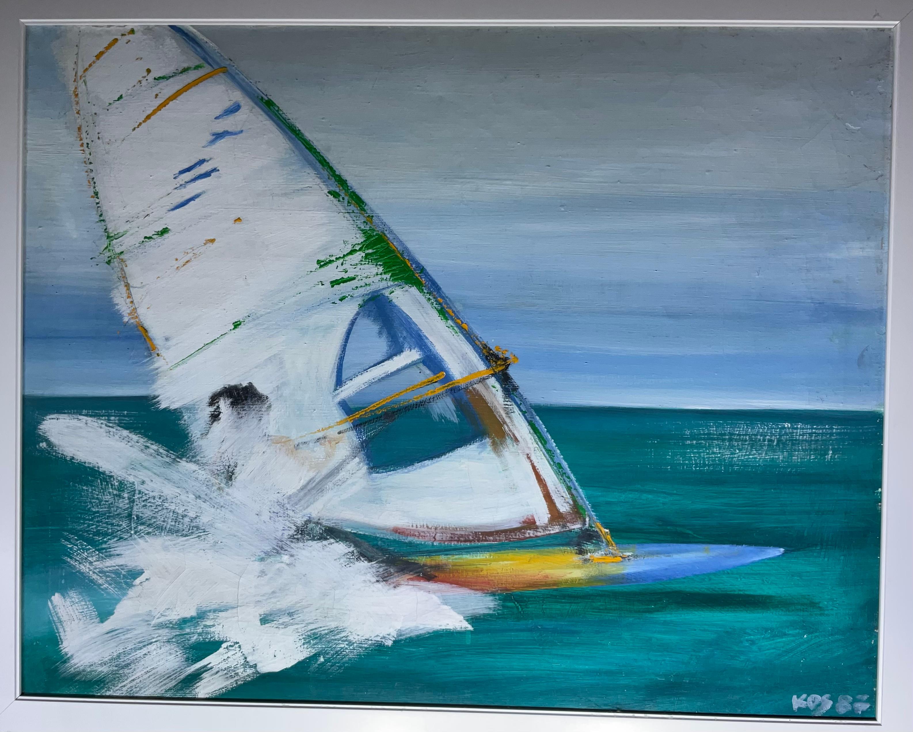 Sailing Along the Seashore, Oil Painting on Canvas  For Sale 3