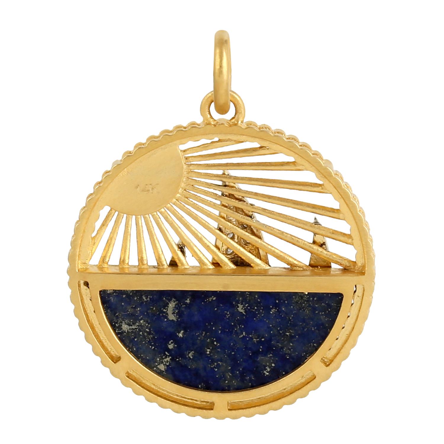 Segelboot-Charm-Anhänger mit Lapis und Pave-Diamanten aus 14 Karat Gelbgold (Kunsthandwerker*in)