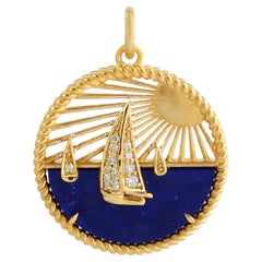 Ciondolo con charm a forma di barca a vela con lapis e pavé di diamanti in oro giallo 14k