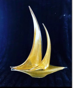 Sailing Boat Gold Glass Murano by Seguso, Italy 1960