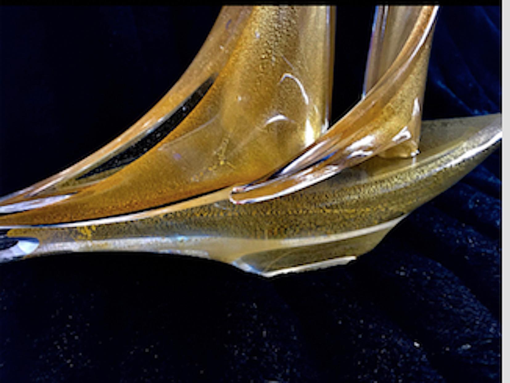 Mid-Century Modern Sailing Boat Gold Glass Murano by Seguso, Italy 1960