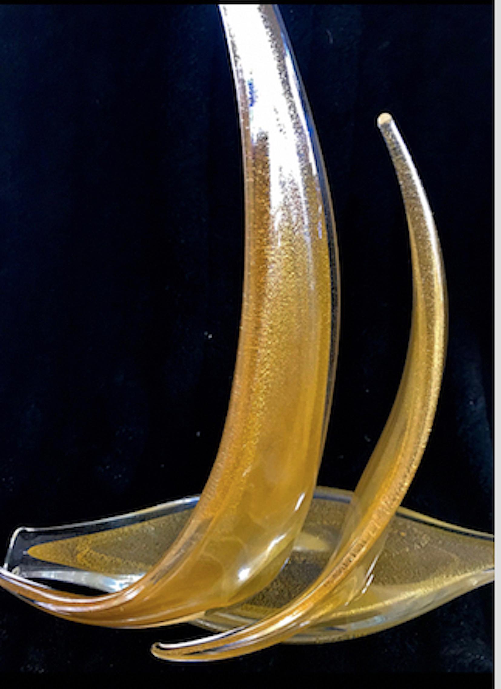 Mid-20th Century Sailing Boat Gold Glass Murano by Seguso, Italy 1960