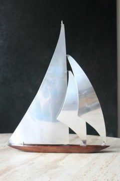Sailing Boat Sculpture Wood and aluminum signed Hagenauer Wien