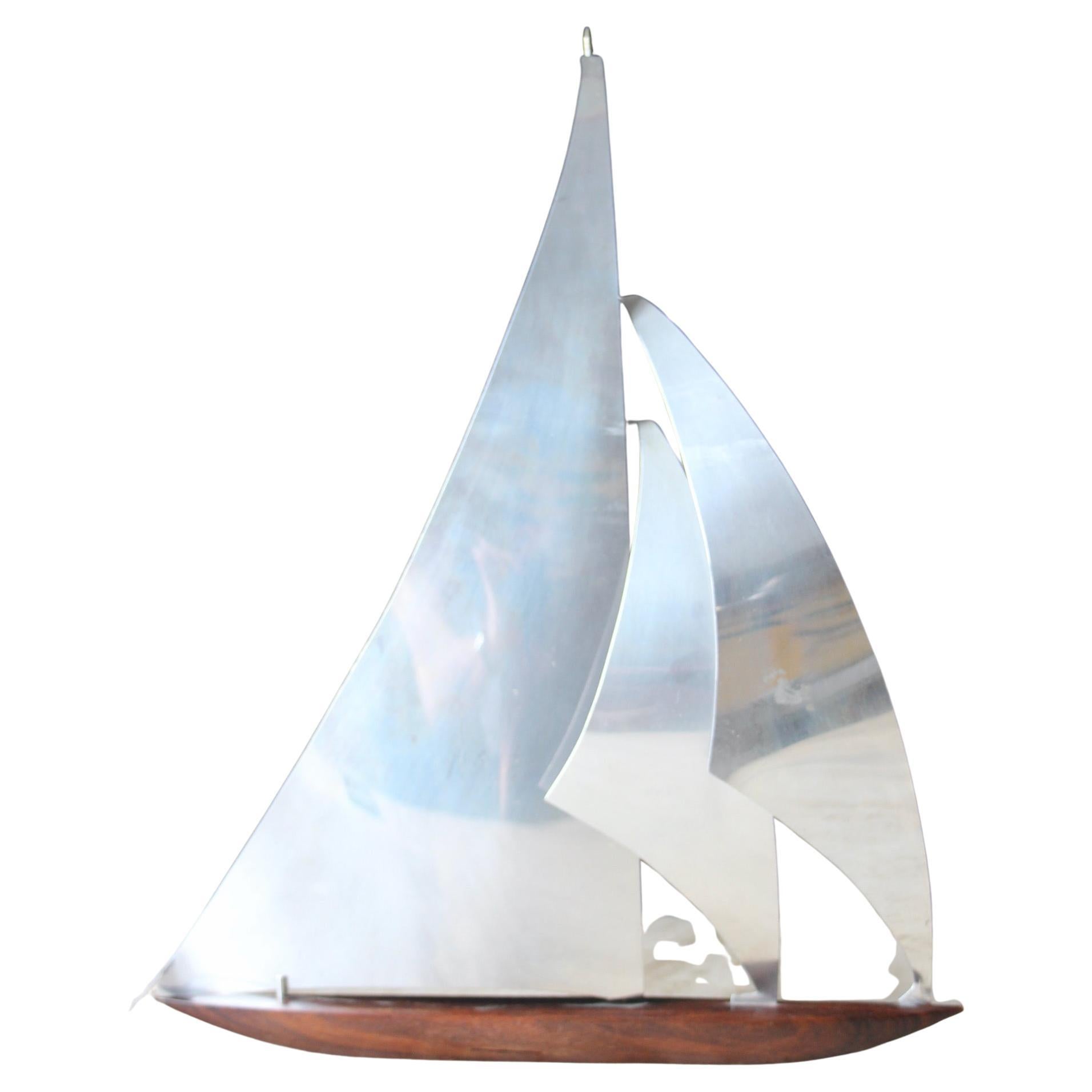 Sailing Boat Sculpture Wood and aluminum signed Hagenauer Wien im Angebot