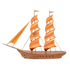 Sailing Boat Sculpture Wood Copper Austrian Midcentury Design, 1950s