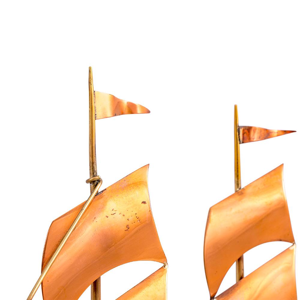 Cast Sailing Boat Sculpture Wood Copper Austrian Midcentury Design, 1950s For Sale