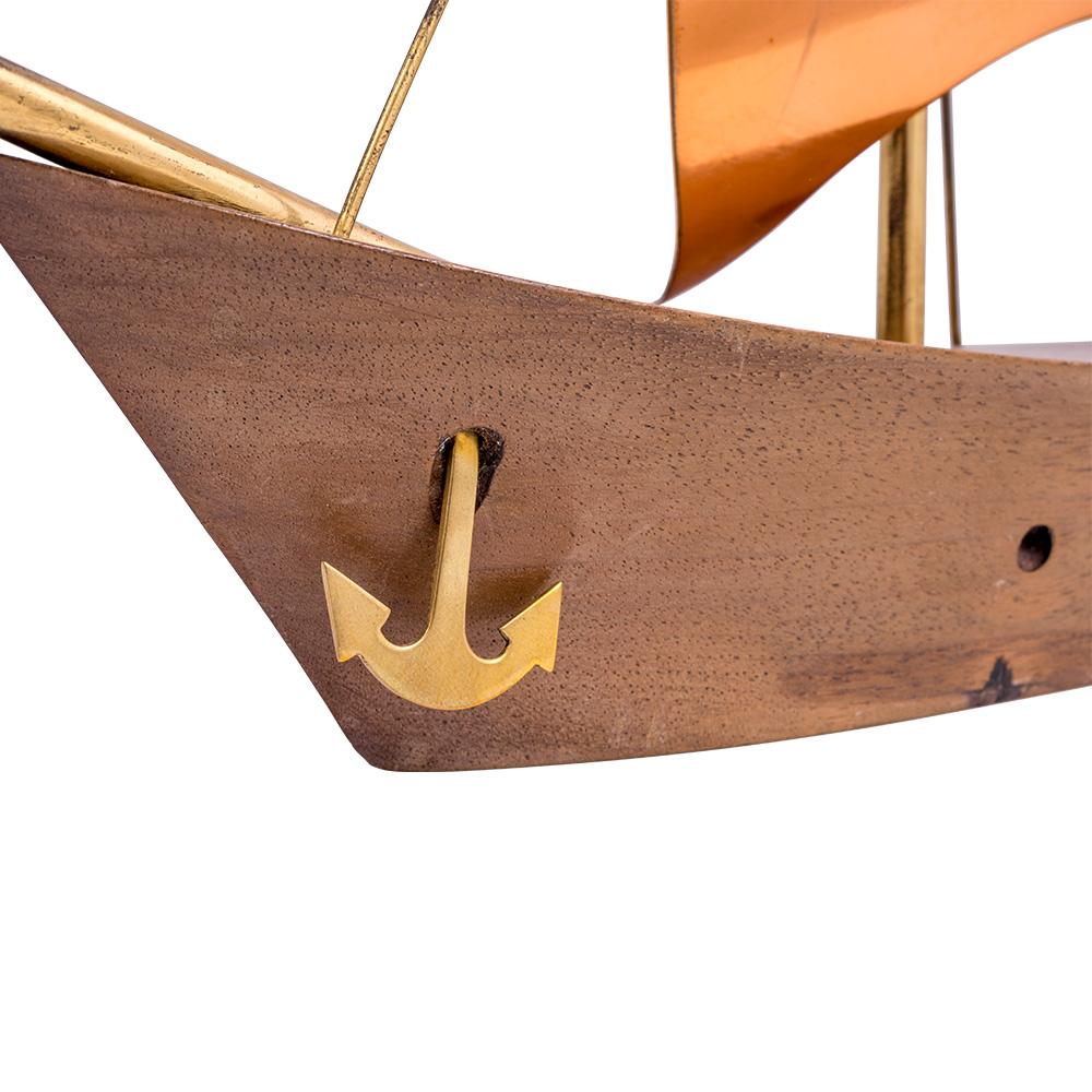 Sailing Boat Sculpture Wood Copper Austrian Midcentury Design, 1950s In Good Condition For Sale In Klosterneuburg, AT