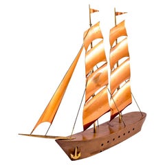 Sailing Boat Sculpture Wood Copper Austrian Midcentury Design, 1950s