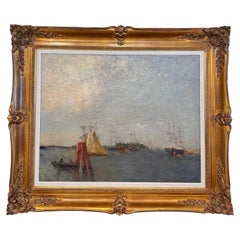 Sailing Into the Harbour, Oil on Canvas Seascape, Early 20th Century