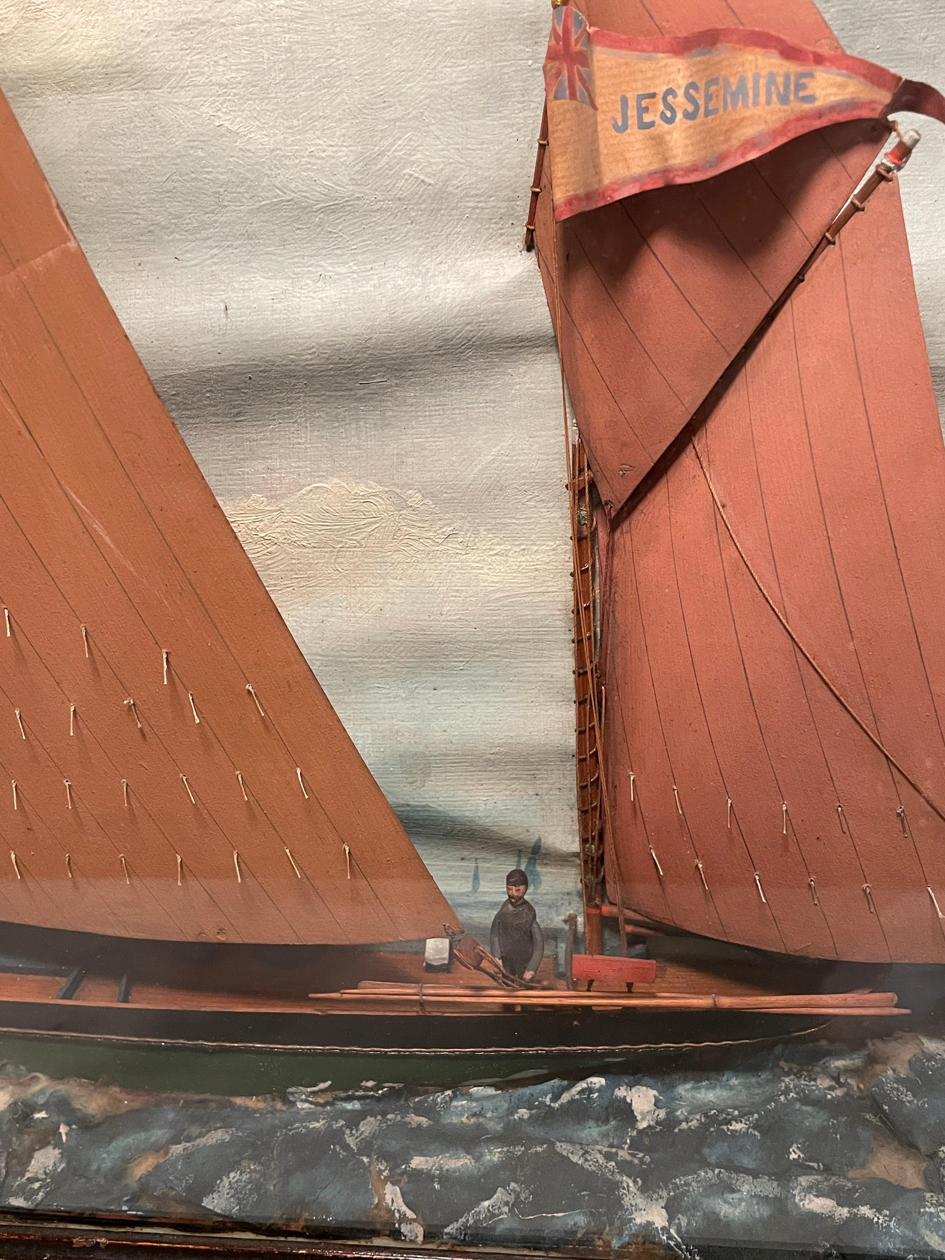 Segelschiff Diorama 19. Jahrhundert Signiert im Angebot 3