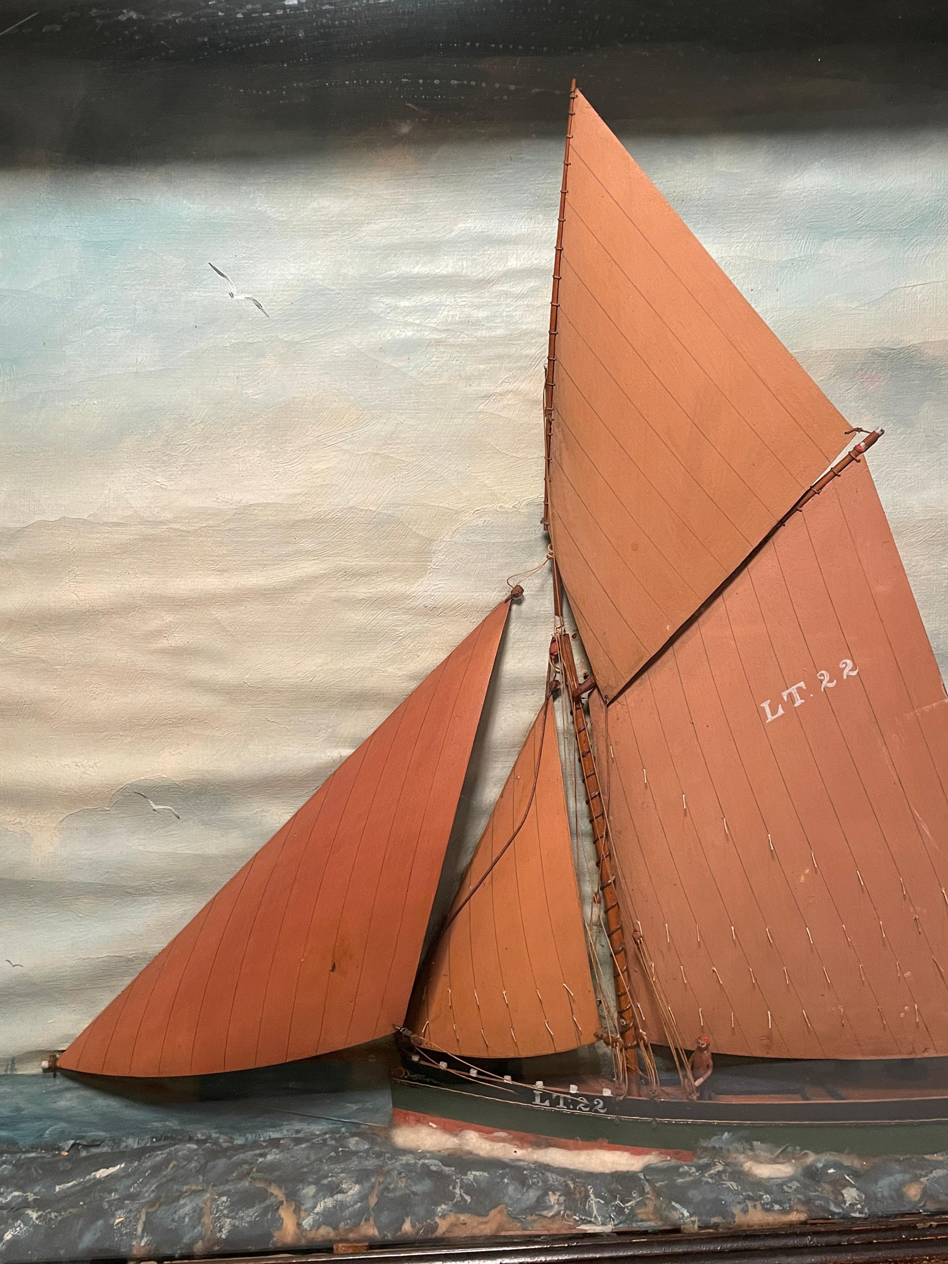 Sailing Ship Diorama 19th Century Signed In Good Condition For Sale In Norwood, NJ