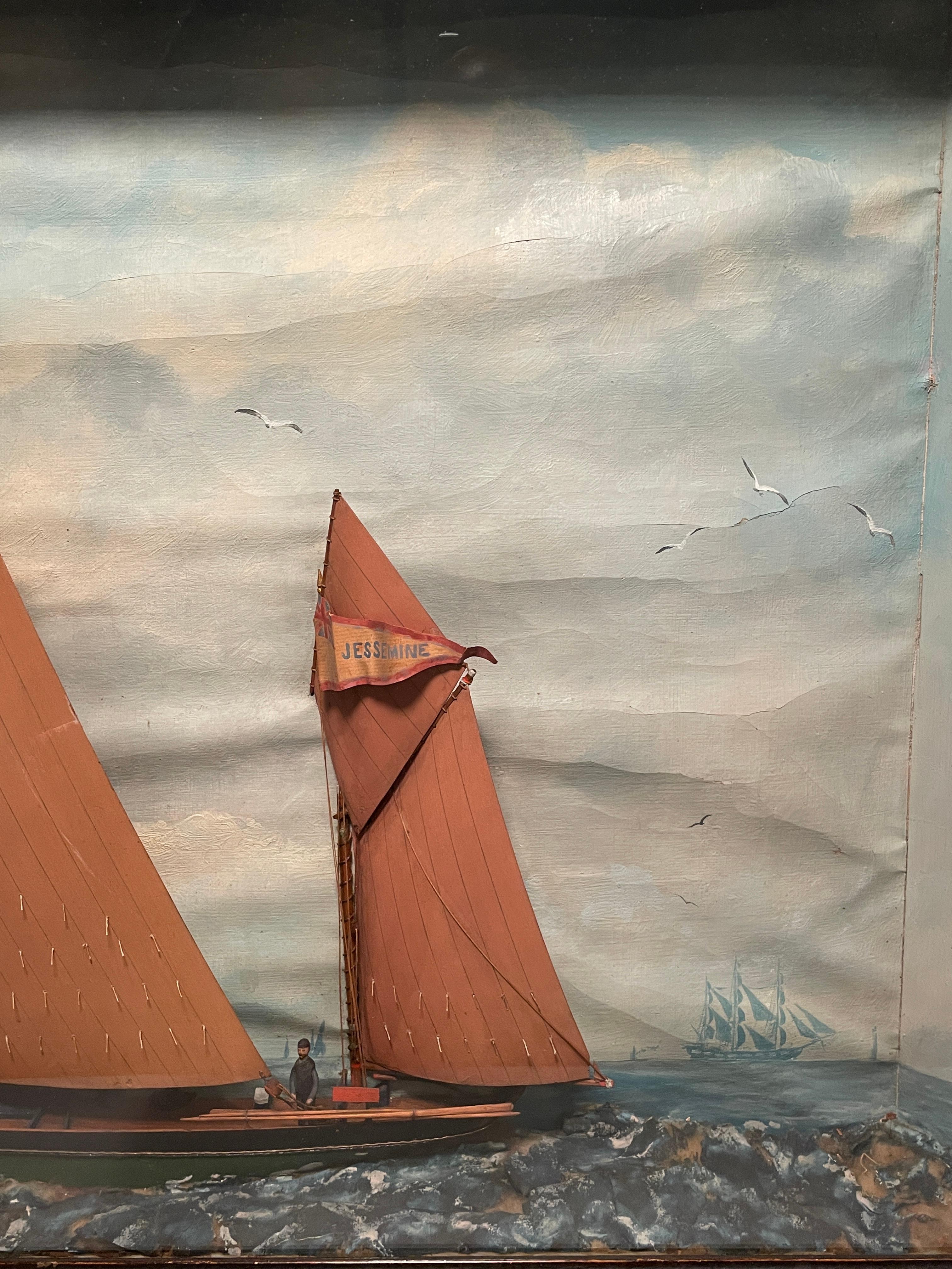 Glass Sailing Ship Diorama 19th Century Signed For Sale