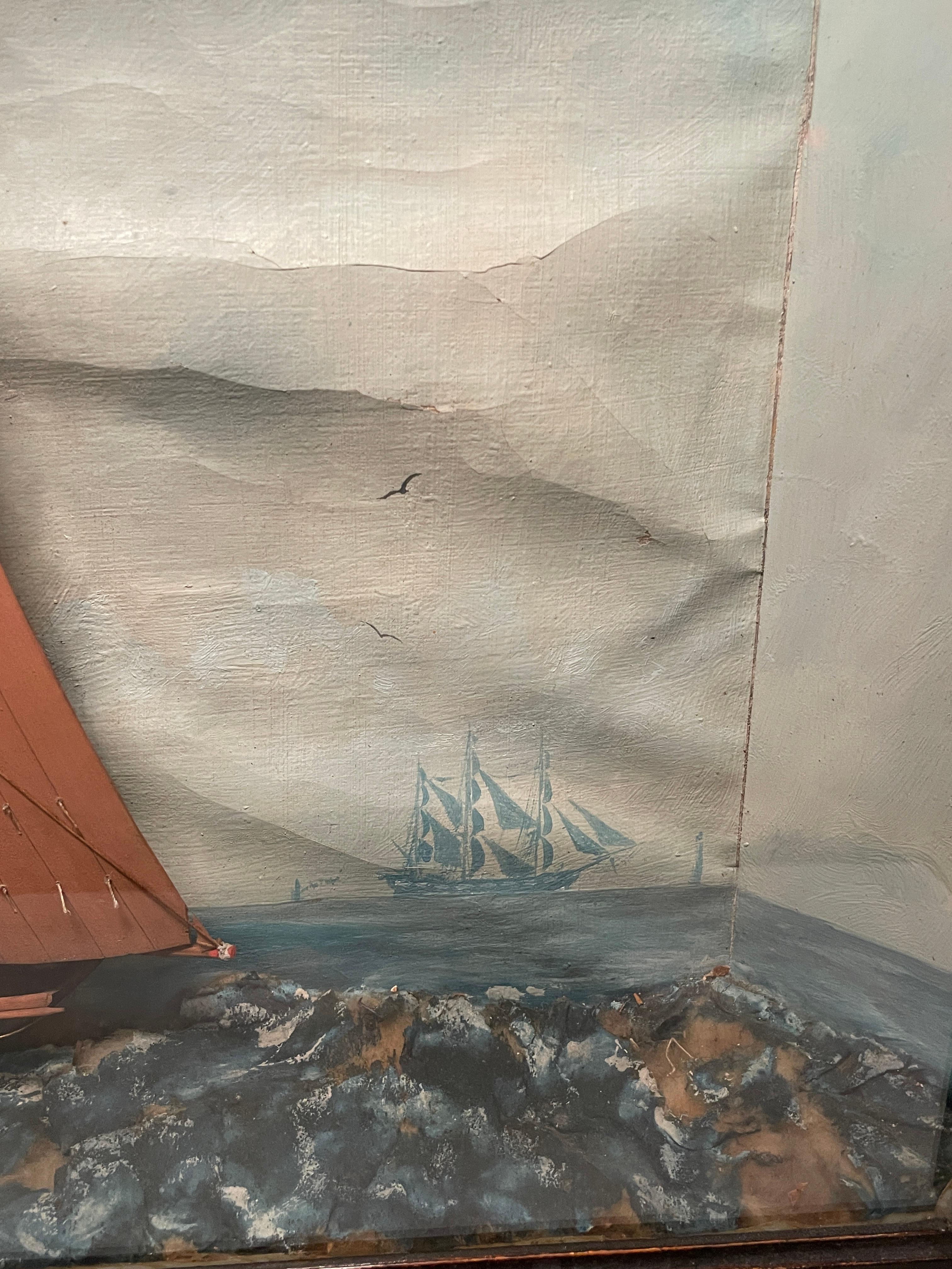 Sailing Ship Diorama 19th Century Signed For Sale 1