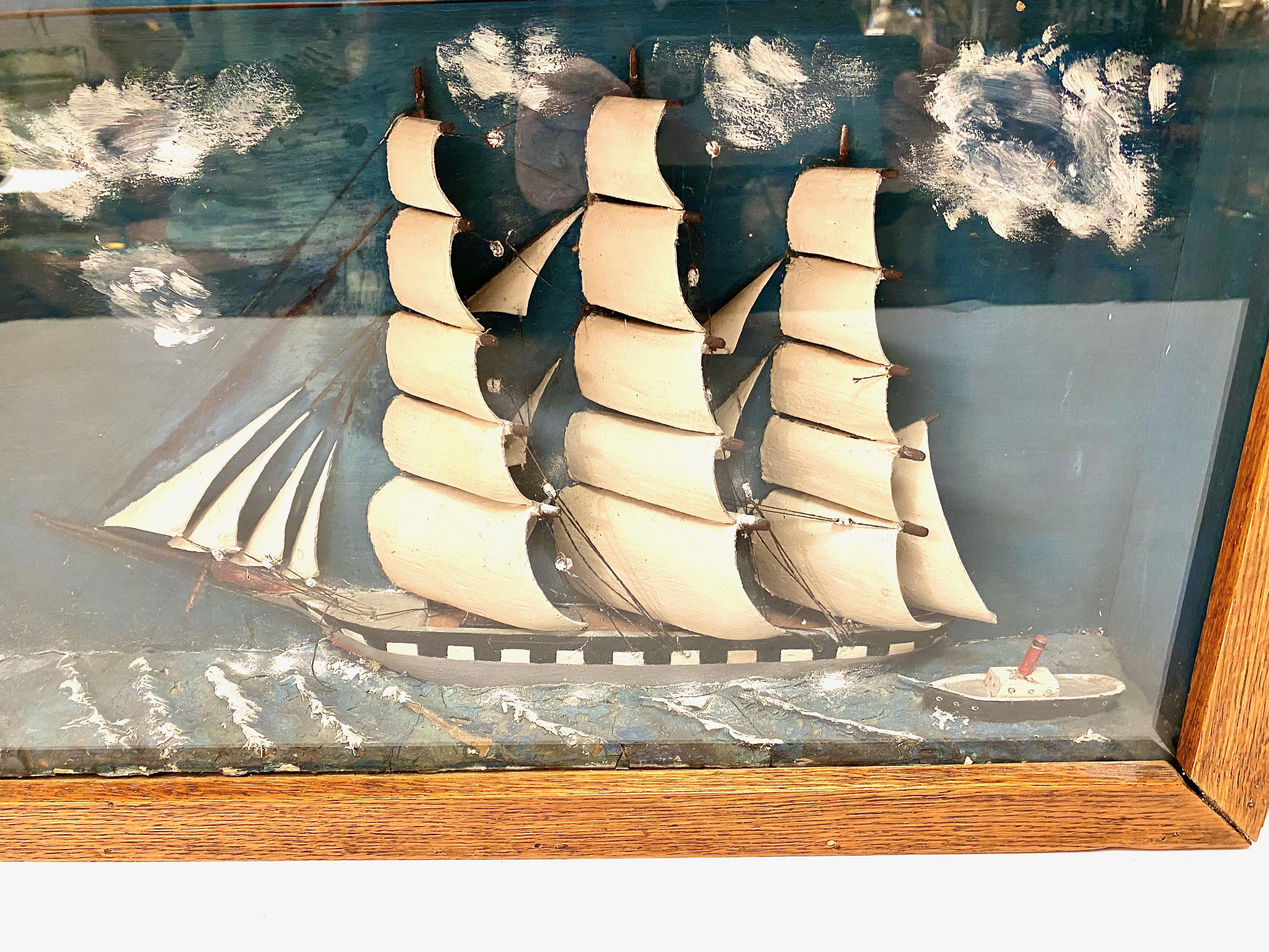 Diorama navire à voile, fin du XIXe siècle Bon état - En vente à Pasadena, CA