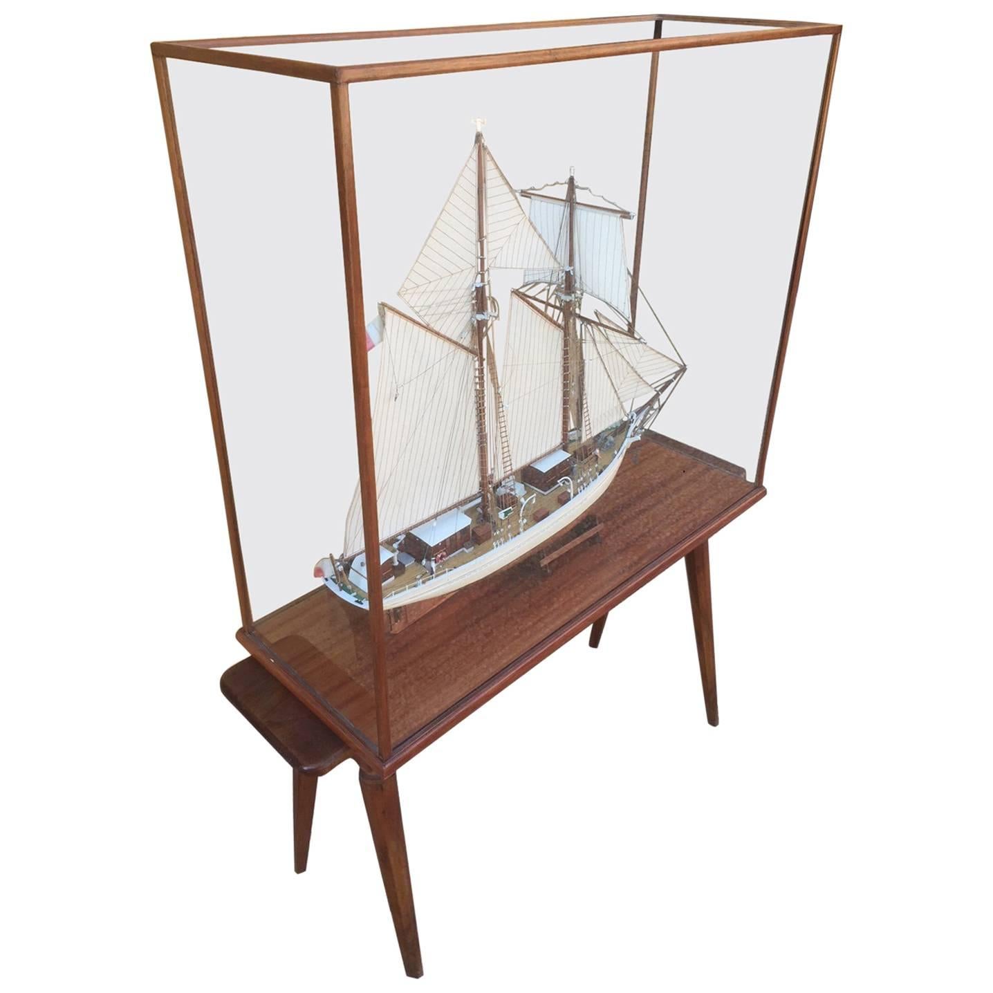 Sailing Ship Model Called "L'étoile" under Glass Protection, 1950s