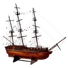 Sailing Ship Model, Three-Masted Pearwood Maritime Model, Circa 1890