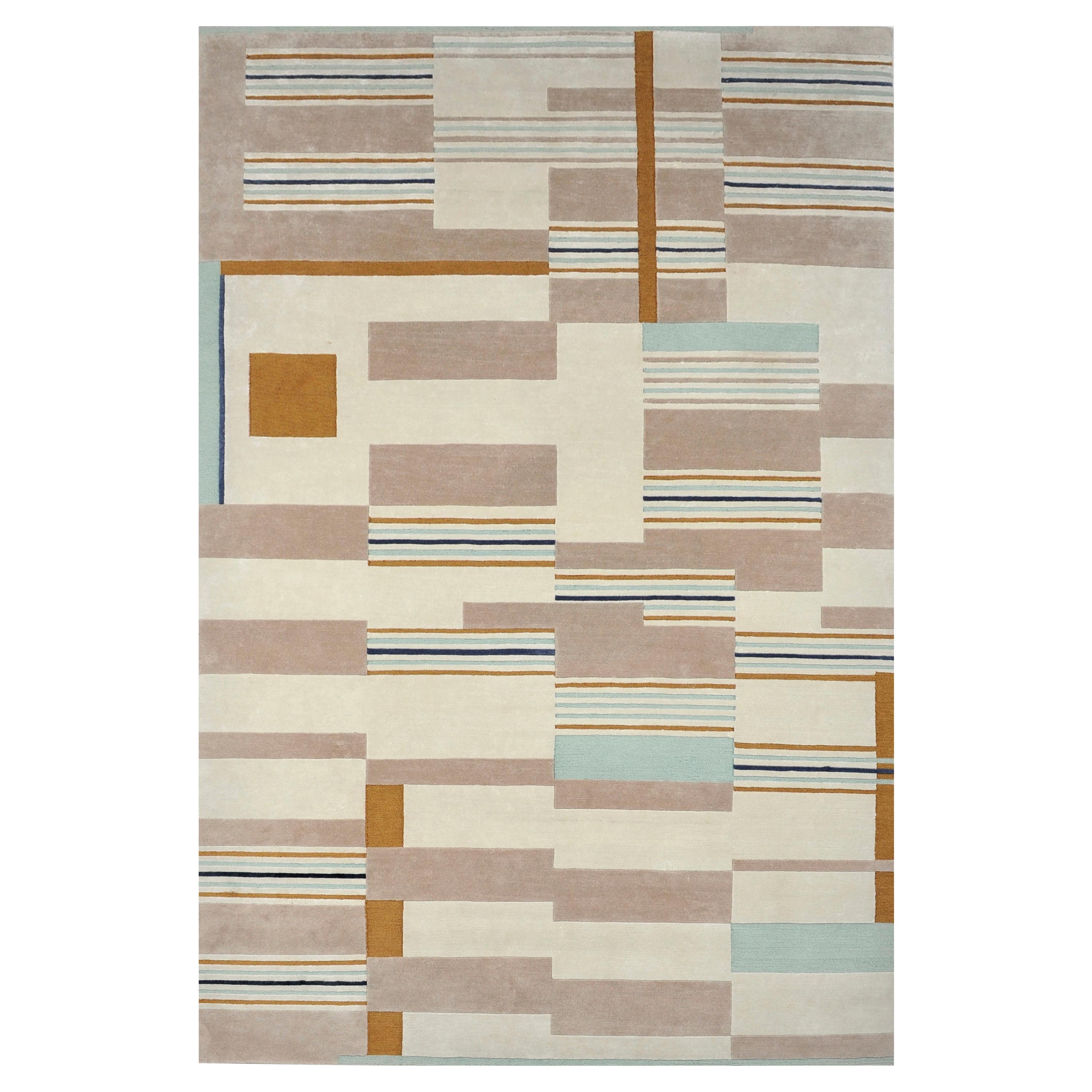 Hand-Knotted /re/PURPOSE Performance Tonal Rug in Sailing Stripes Design For Sale