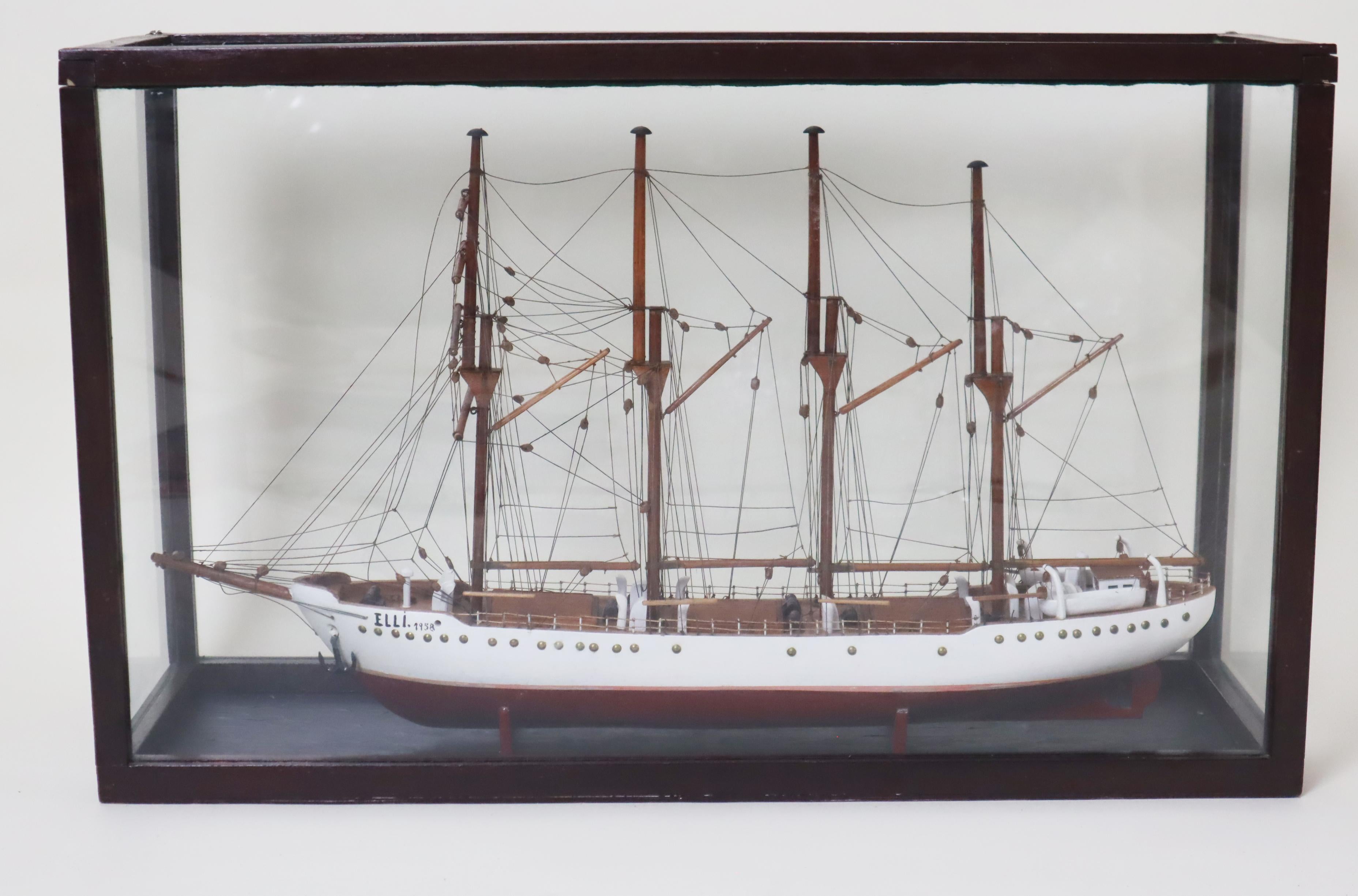 This beautiful, handcrafted sailing training ship was built in the late 1950s. The work is very detailed and neatly executed. The shipbuilder has created a true work of art here. The full-rigged ship is lovingly housed in a specially hand-crafted