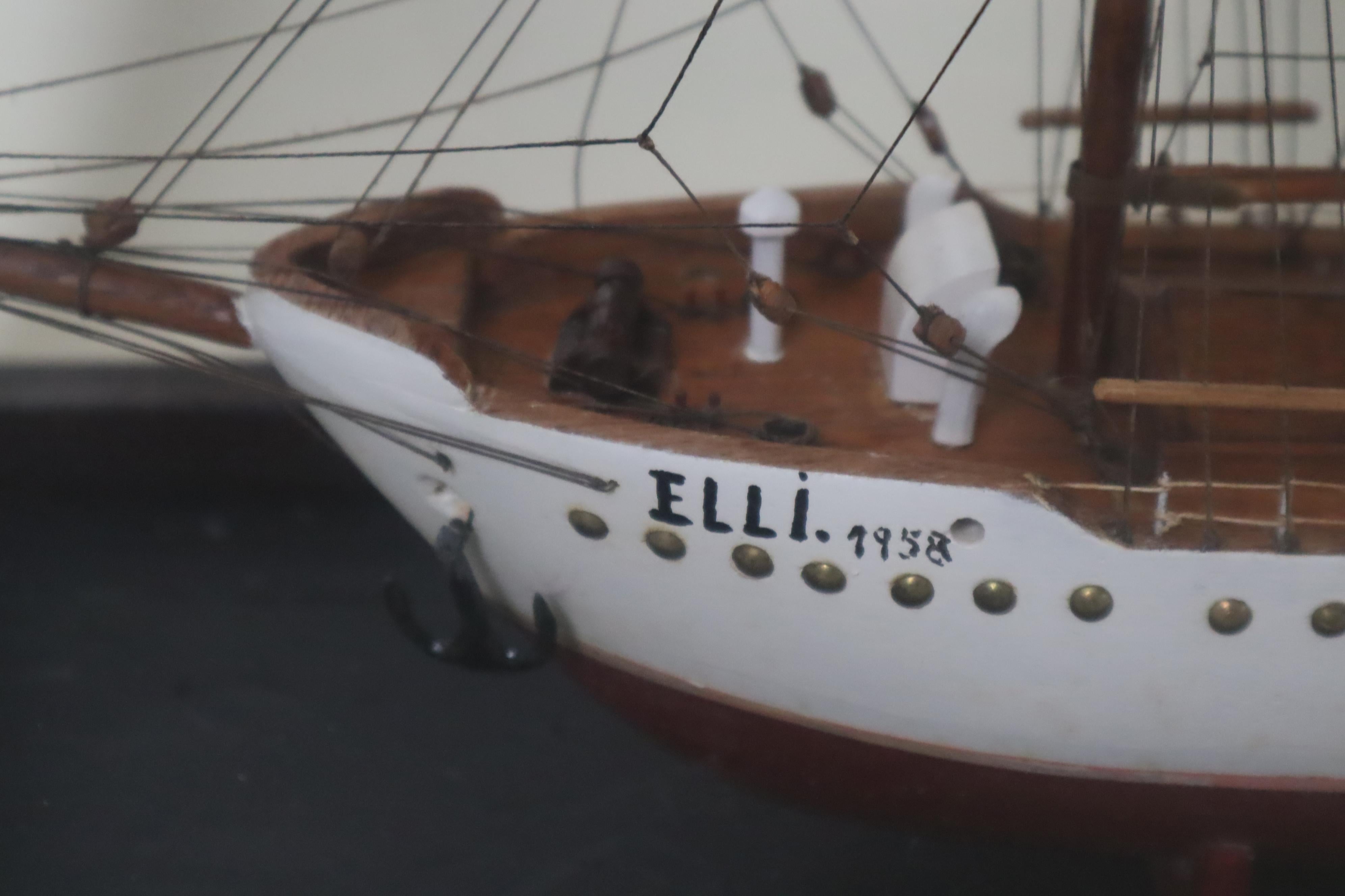 Mid-Century Modern Sailing Training Ship Full-Rigged Ship Elli in the Display Case 1958 Denmark For Sale