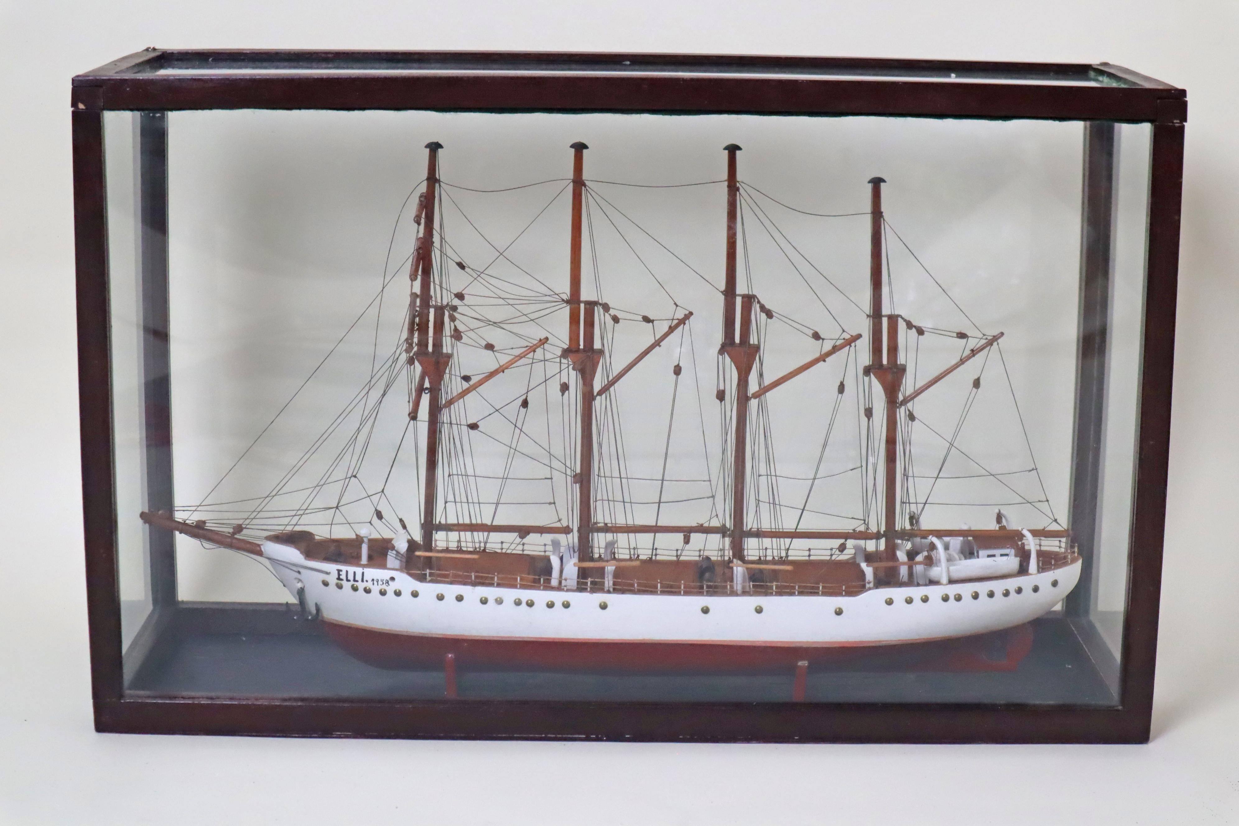 Danish Sailing Training Ship Full-Rigged Ship Elli in the Display Case 1958 Denmark For Sale