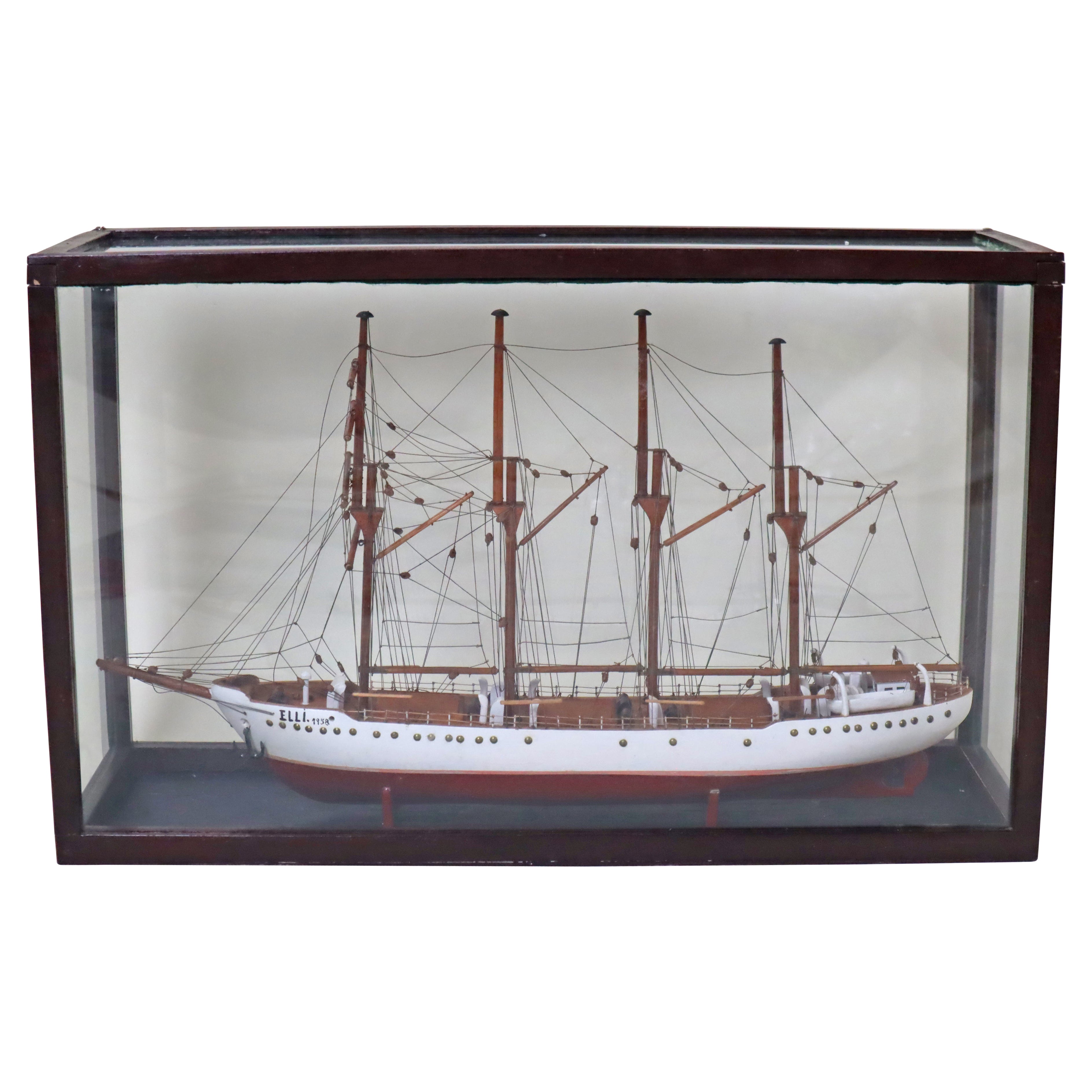 Sailing Training Ship Full-Rigged Ship Elli in the Display Case 1958 Denmark For Sale