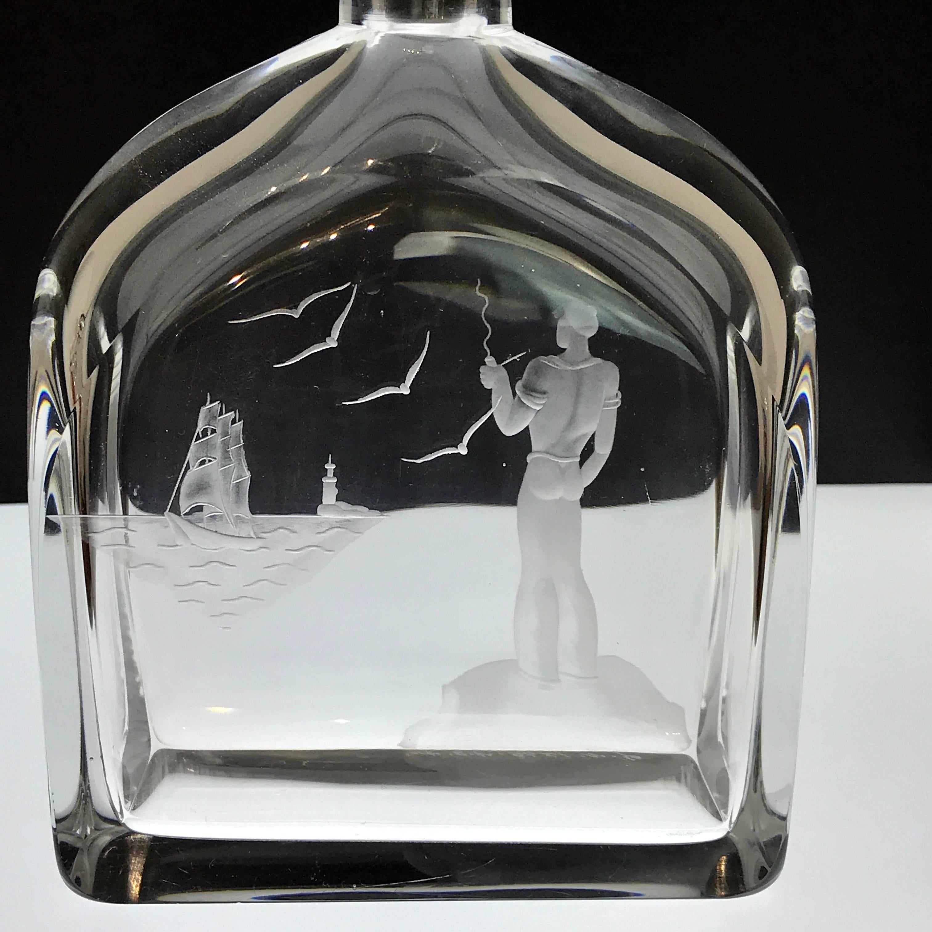 Sailor and Ship Motif Decanter, in the Style of Vicke Lindstrand 2