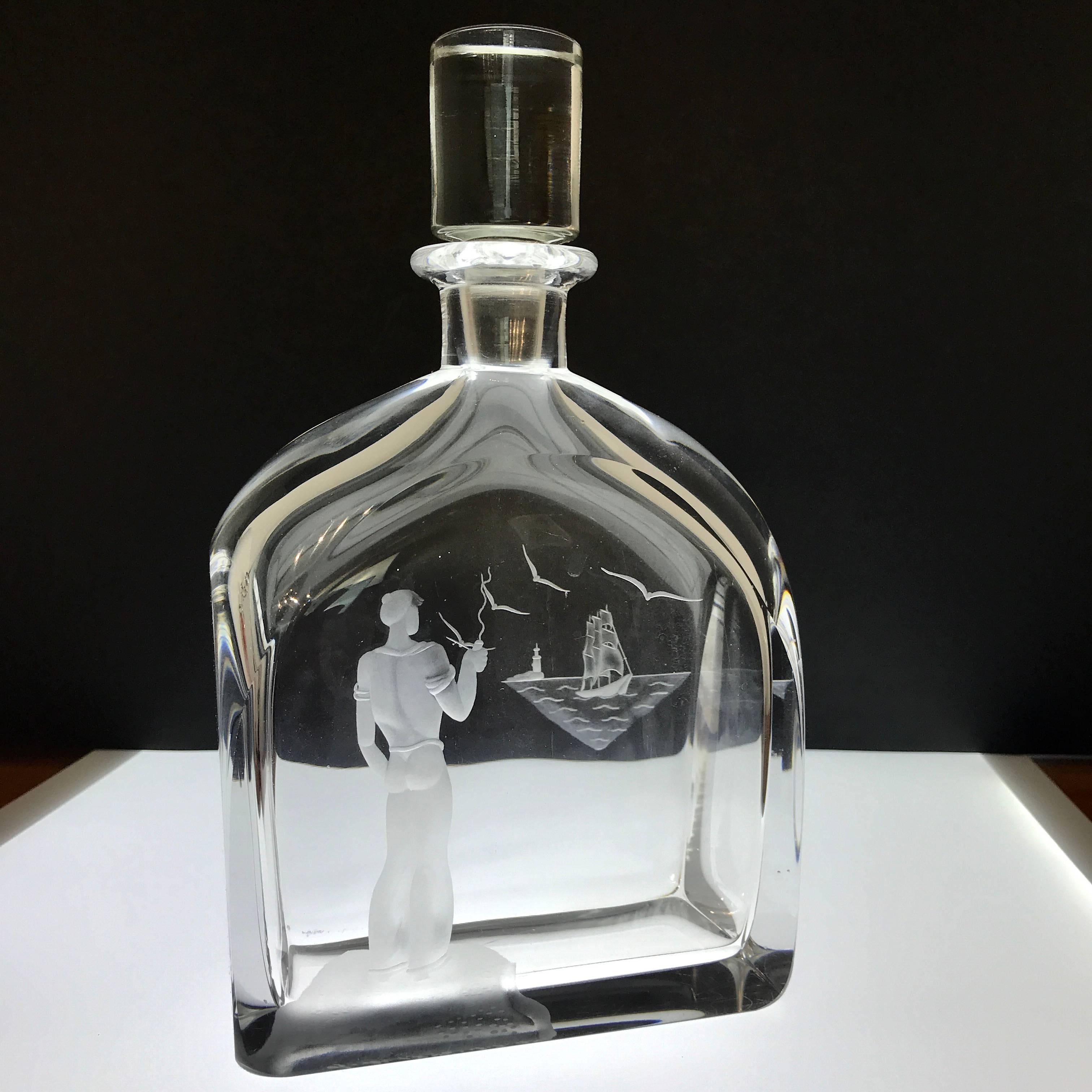 Sailor and Ship Motif Decanter, in the Style of Vicke Lindstrand 4