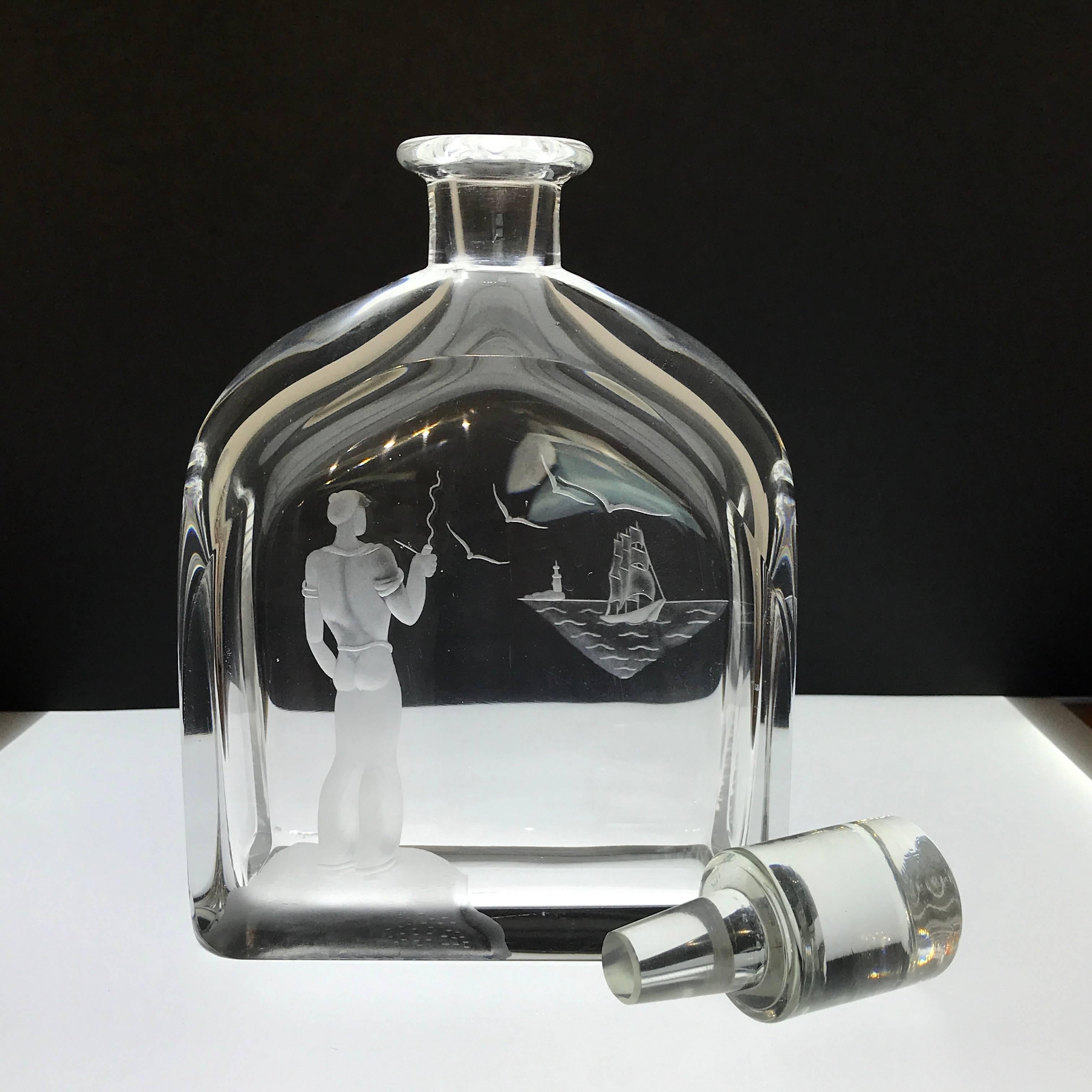 Sailor and Ship Motif Decanter, in the Style of Vicke Lindstrand 6
