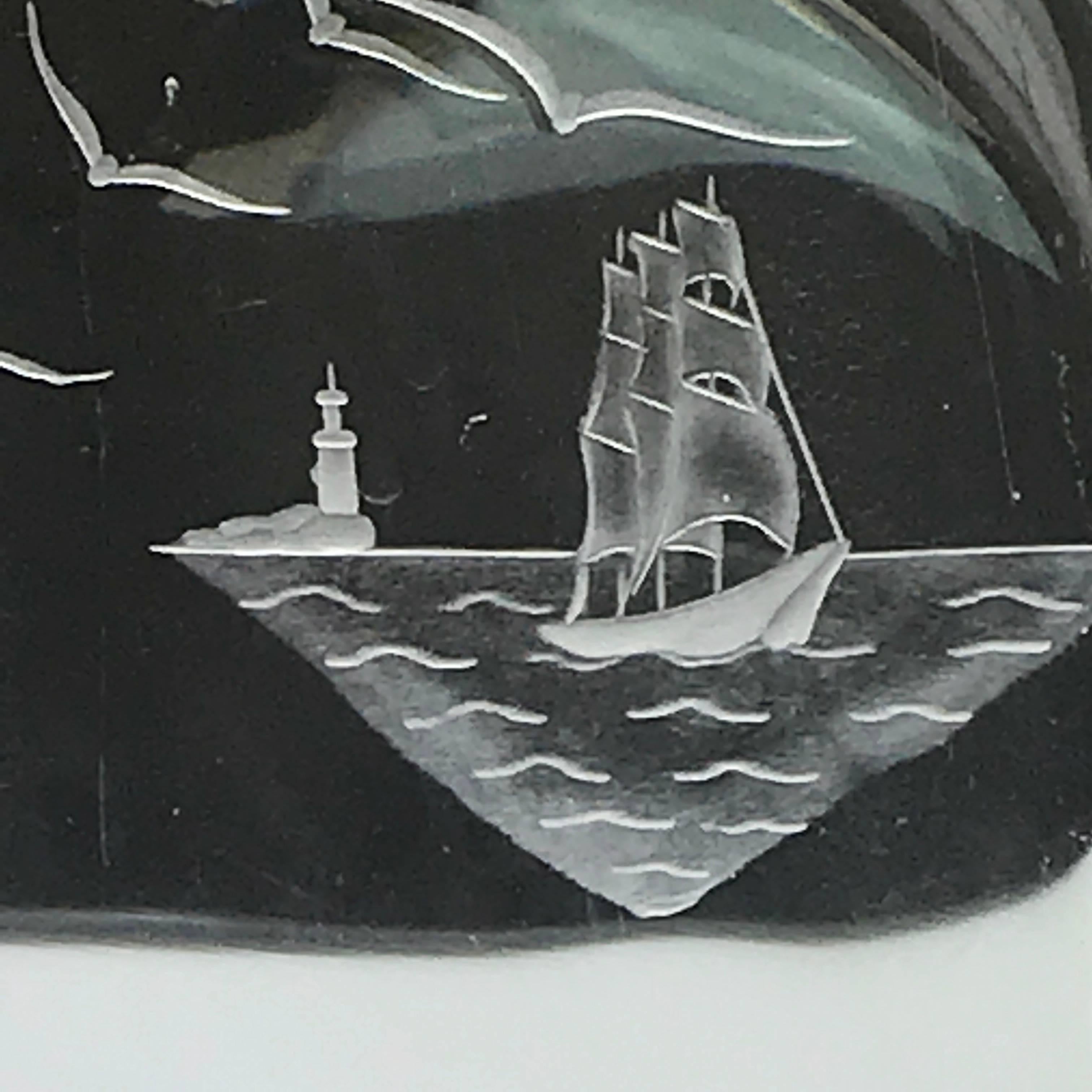 Mid-20th Century Sailor and Ship Motif Decanter, in the Style of Vicke Lindstrand