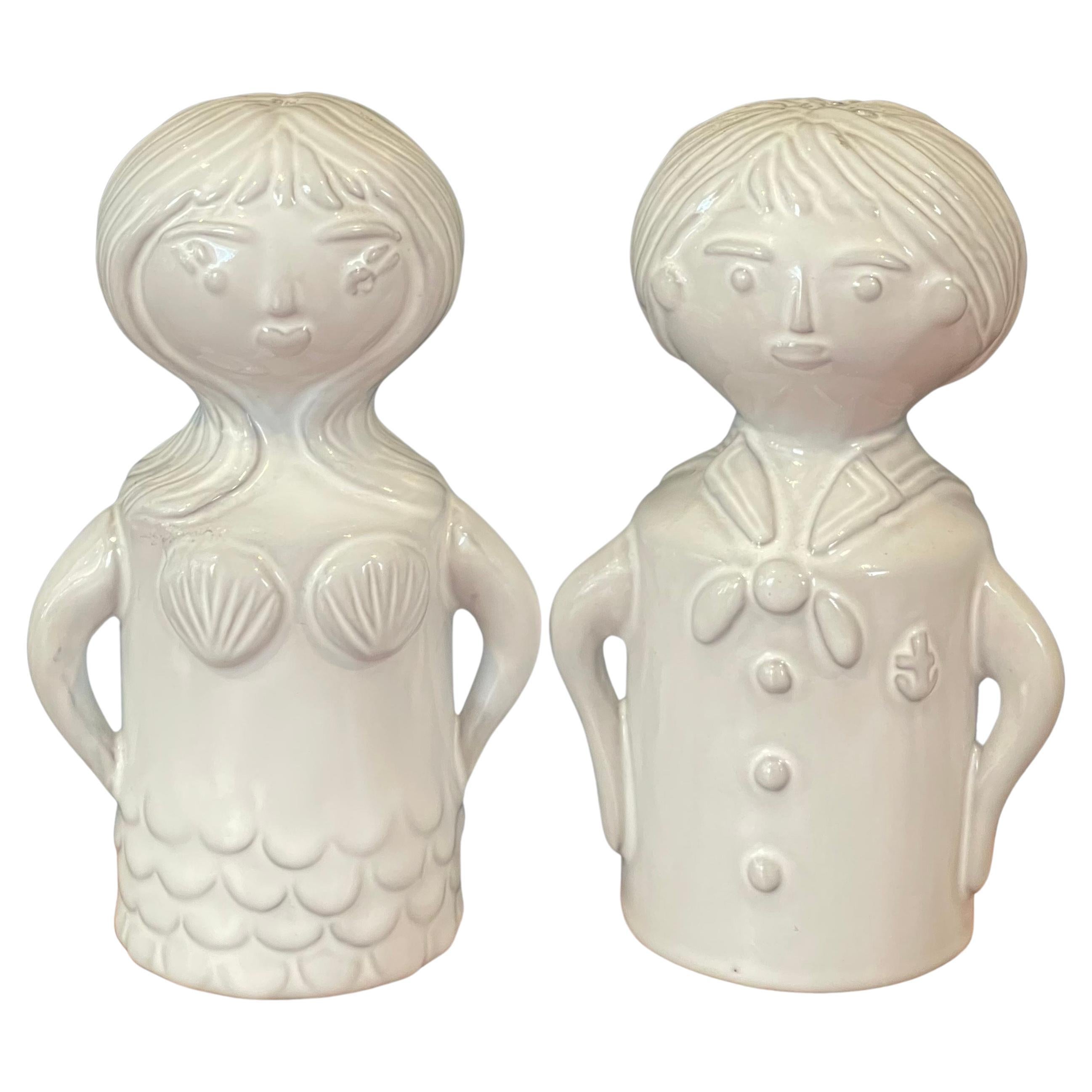 Sailor and Siren Ceramic Salt and Pepper Shakers by Jonathan Adler For Sale