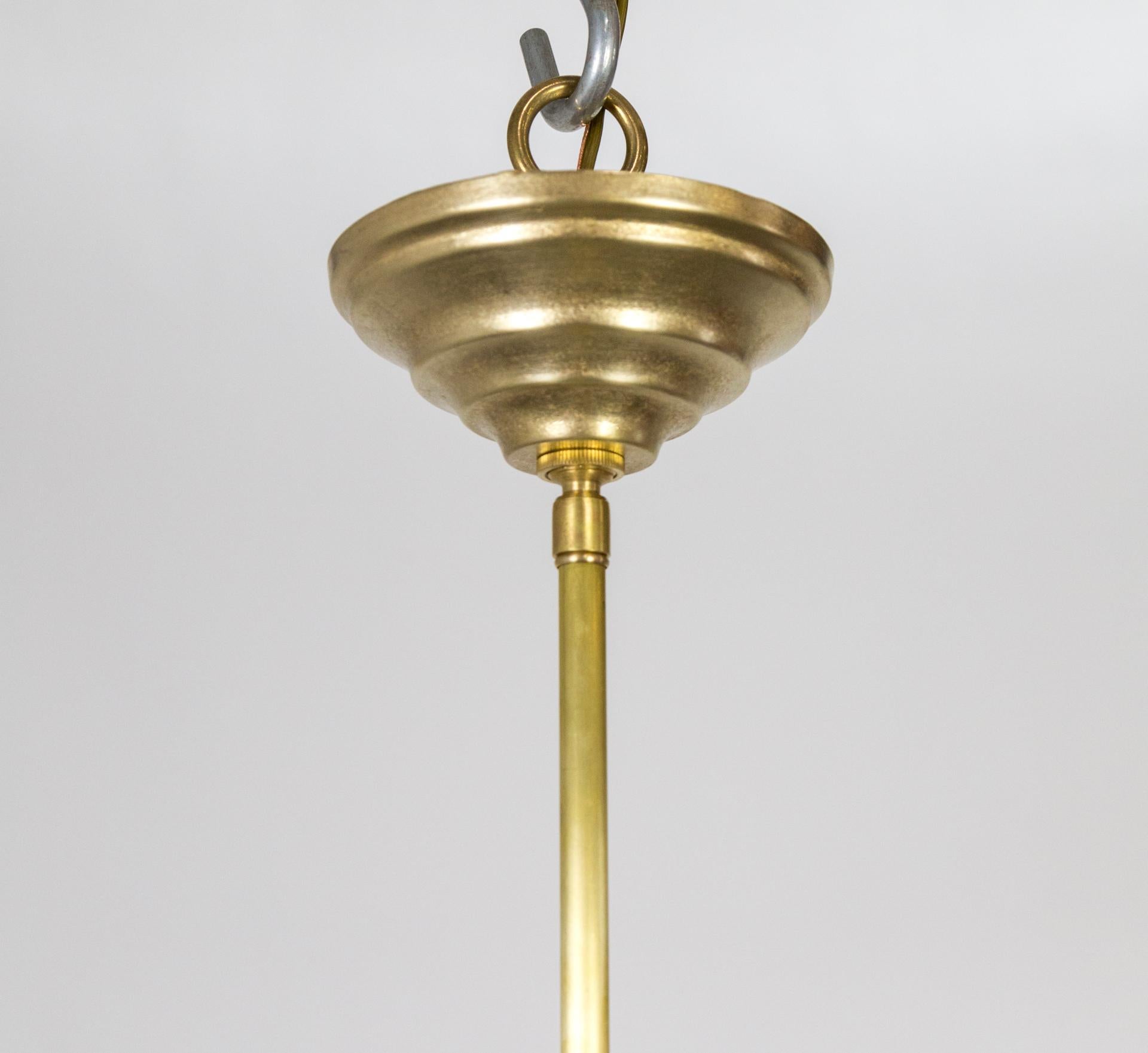 Sailor Hat Holophane Glass Pendant w/ Brass Stem For Sale 1