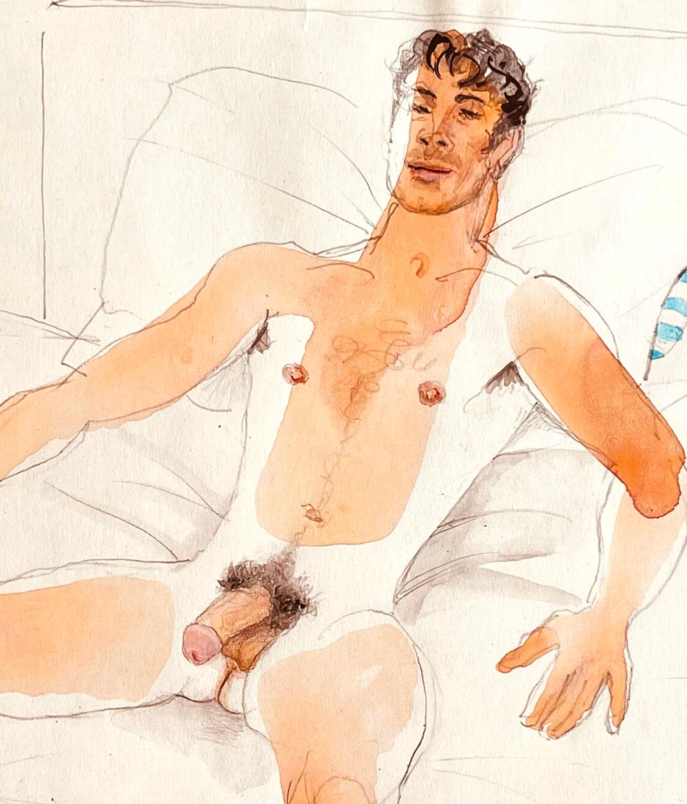 „Sailor in Repose“, Aquarell mit männlichem Akt, Mid-Century-Aquarell von Emlen Etting (amerikanisch) im Angebot