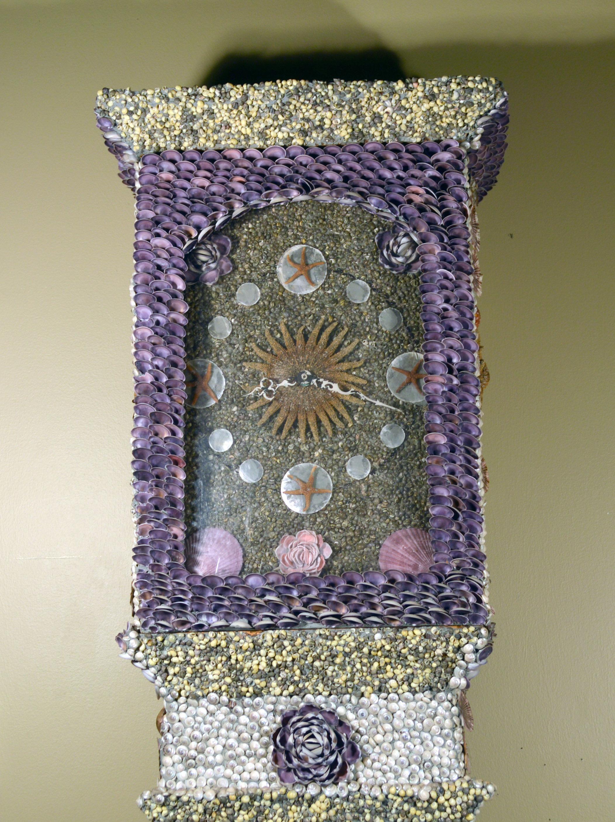 Folk Art Sailor-Made Vintage Seashell Long Case Clock 1