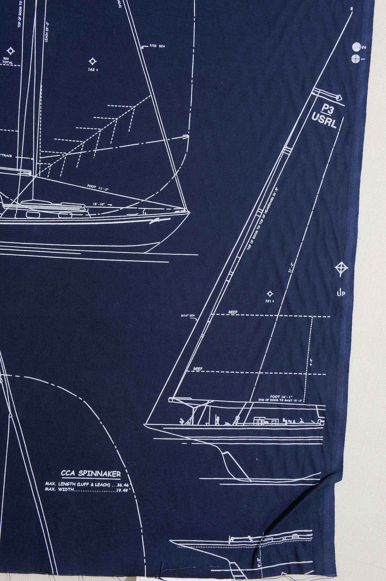 Machine-Made Sailor on Blue Textile Fabric For Sale