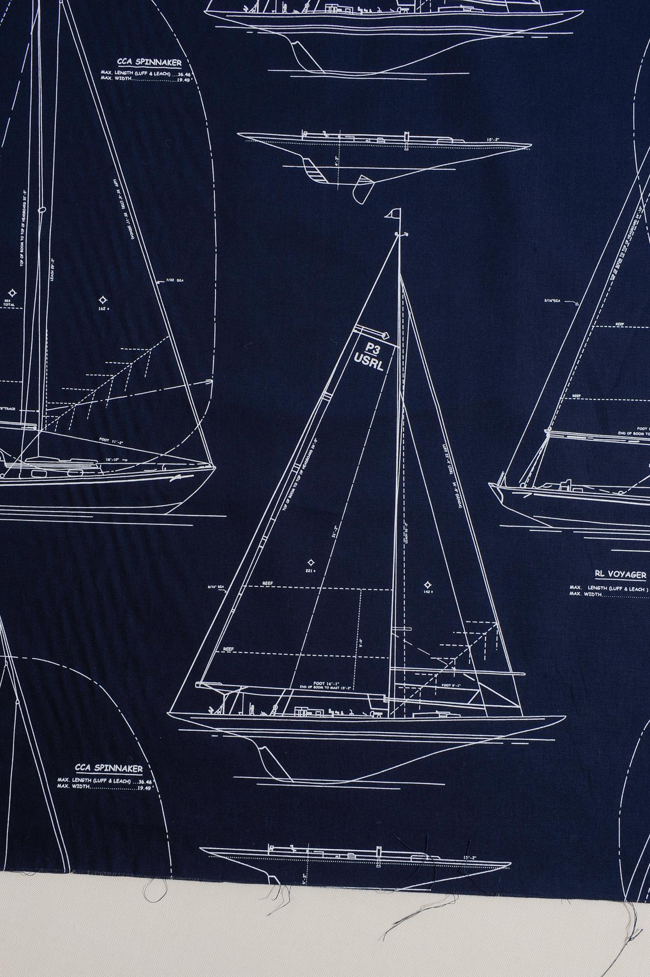 Contemporary Sailor on Blue Textile Fabric For Sale