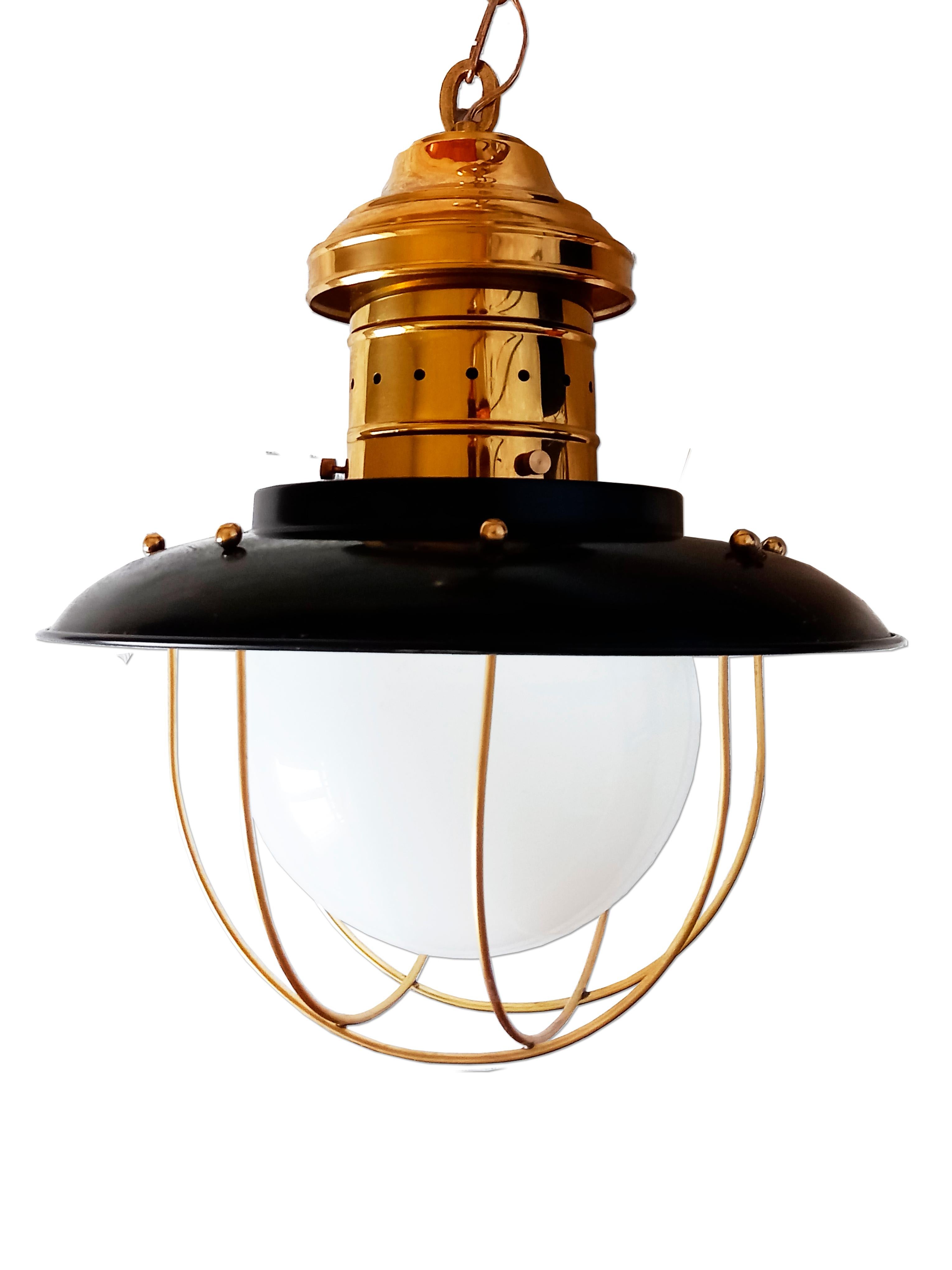 Lantern Sailor Style Brass Chandeliers and Pendants  Sailor Style Black and Gold For Sale 3