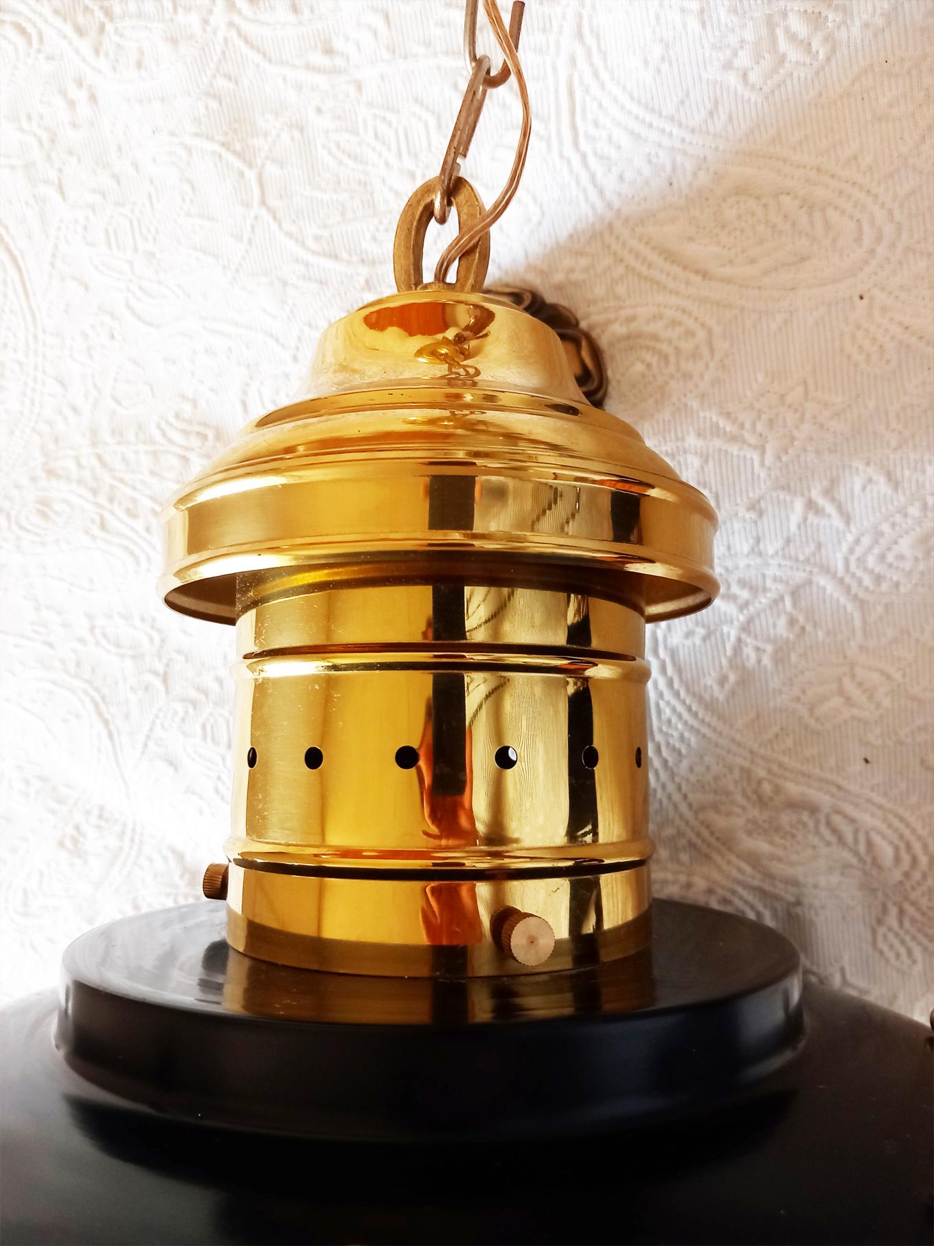 Lantern Sailor Style Brass Chandeliers and Pendants  Sailor Style Black and Gold For Sale 7