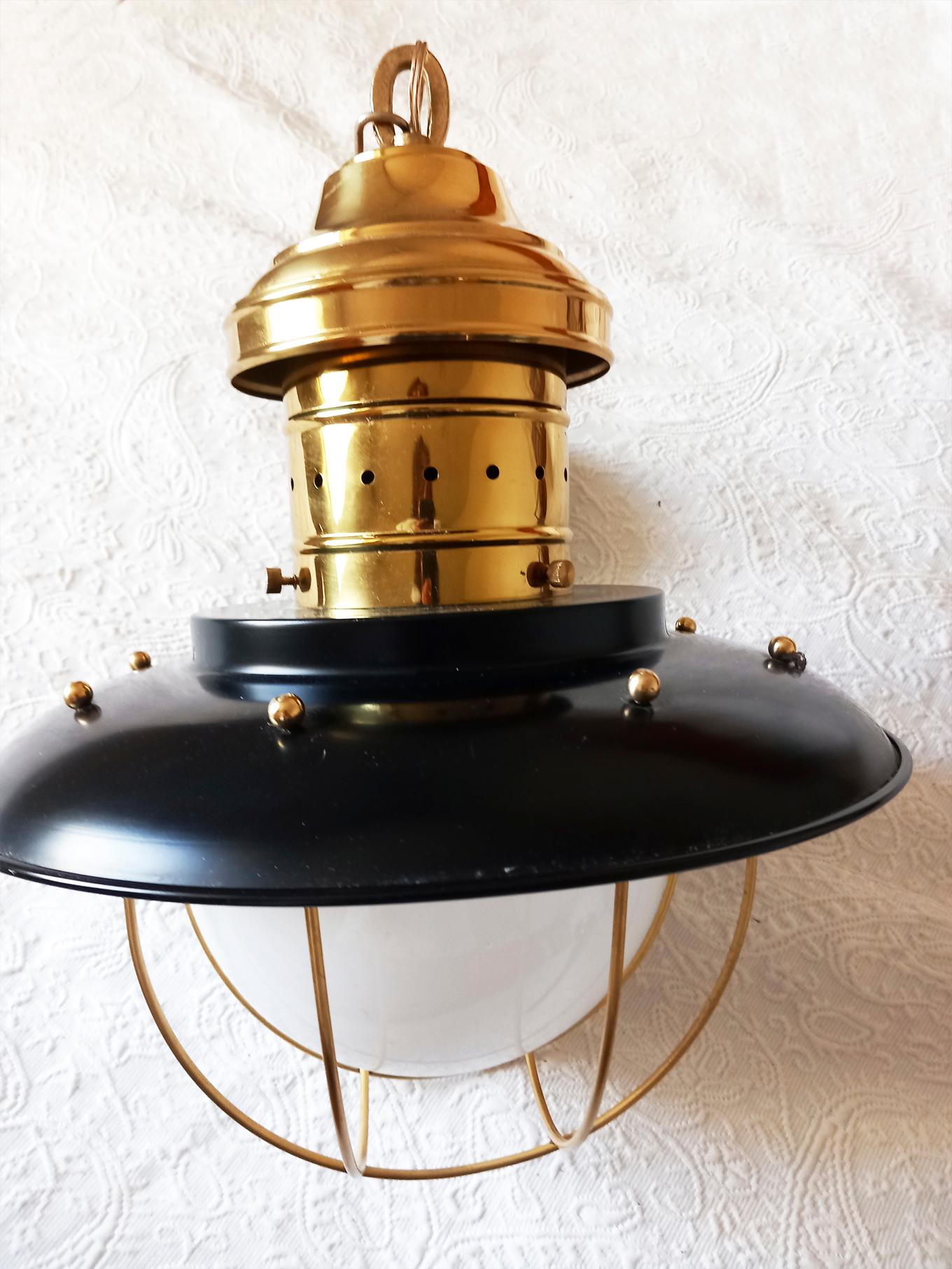 Gilt Lantern Sailor Style Brass Chandeliers and Pendants  Sailor Style Black and Gold For Sale