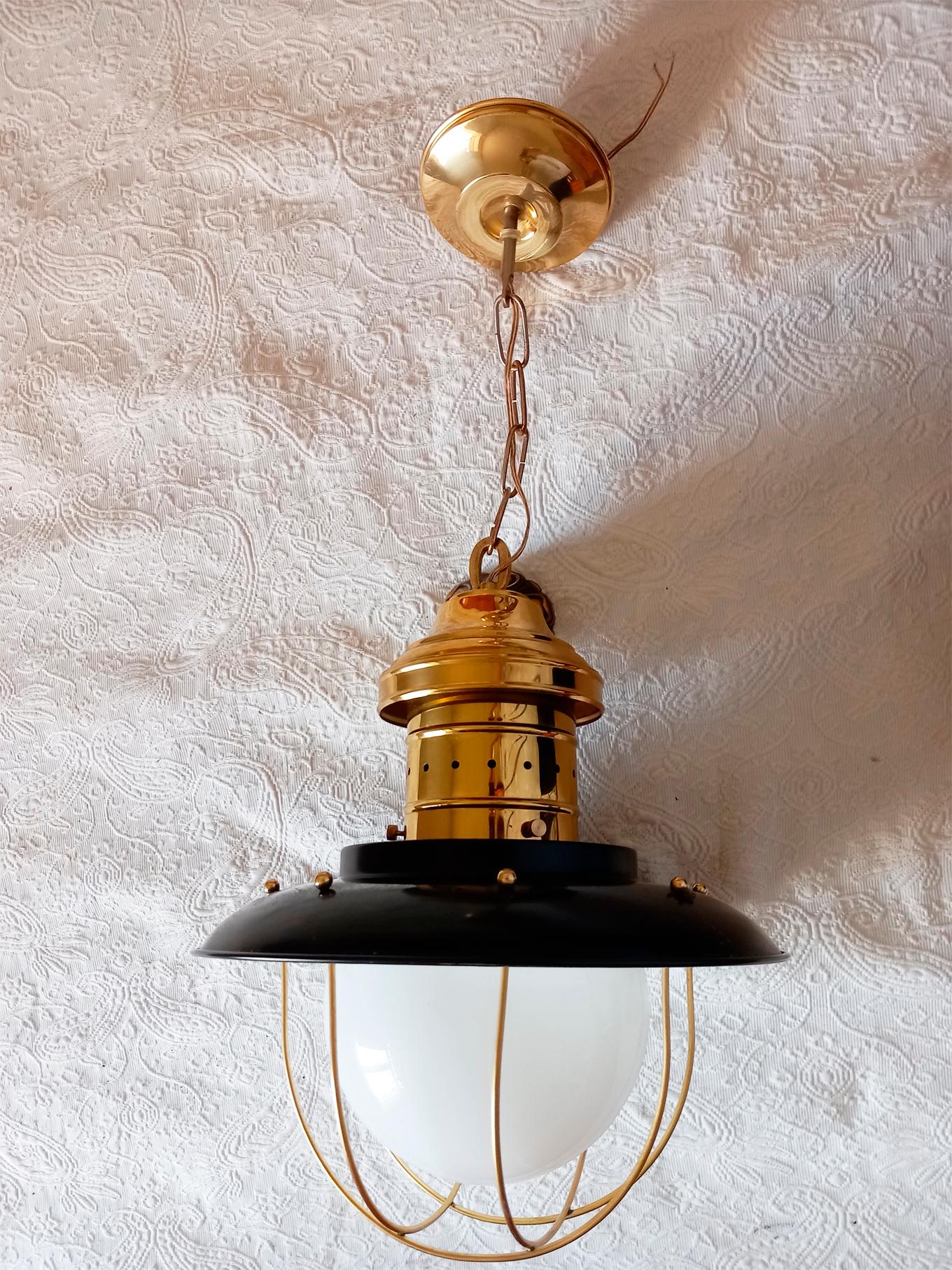 20th Century Lantern Sailor Style Brass Chandeliers and Pendants  Sailor Style Black and Gold For Sale