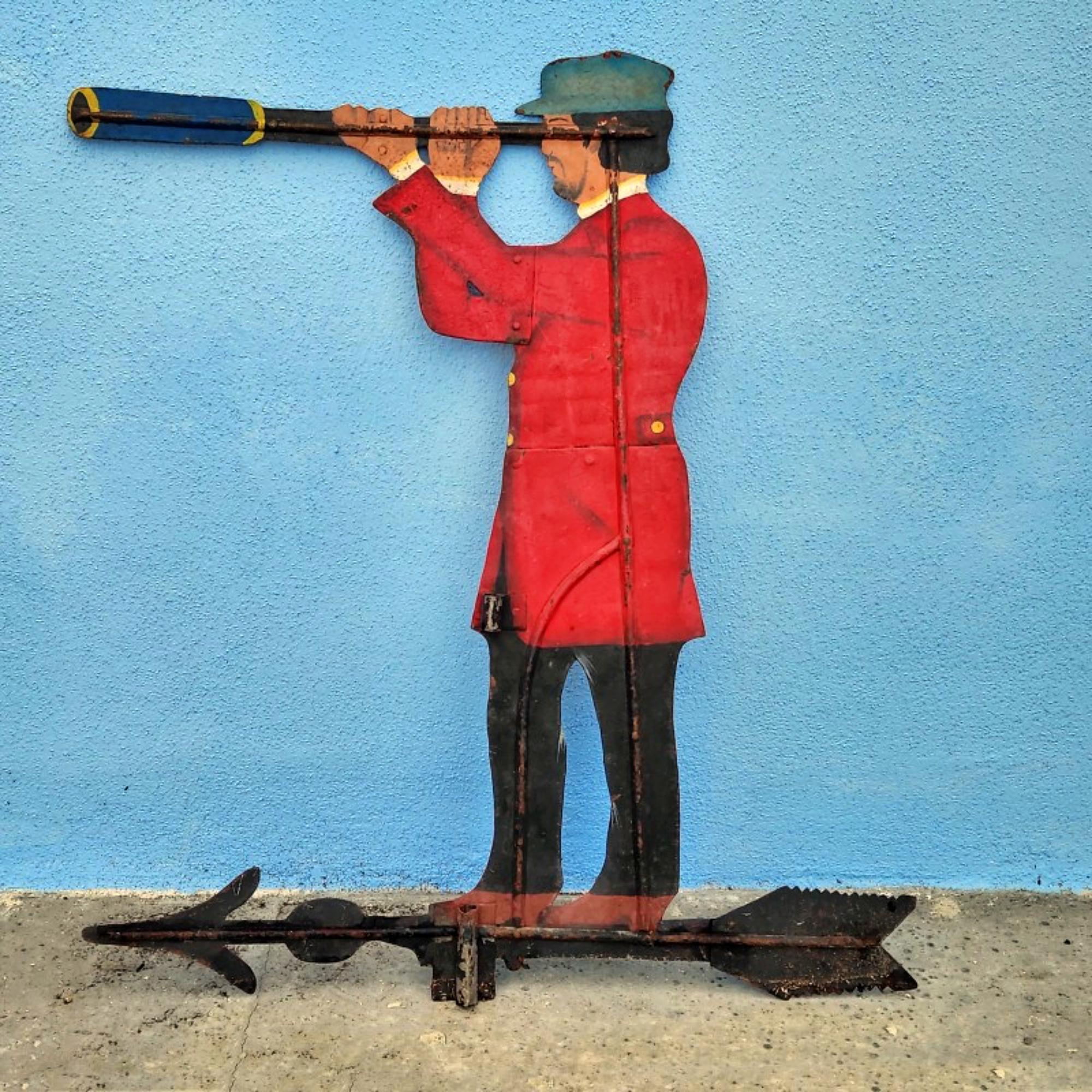 Sailor with glasses - original hand painted recovery vanity - england early 20th century.


Original antique English weather vane in hand painted iron depicting a sailor looking through a spyglass.


Measures: height 85cm
Width