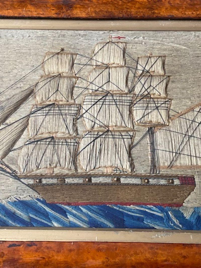 English Sailor's Folk Art Woolie of a Single Decker Ship of the Line, circa 1850 For Sale