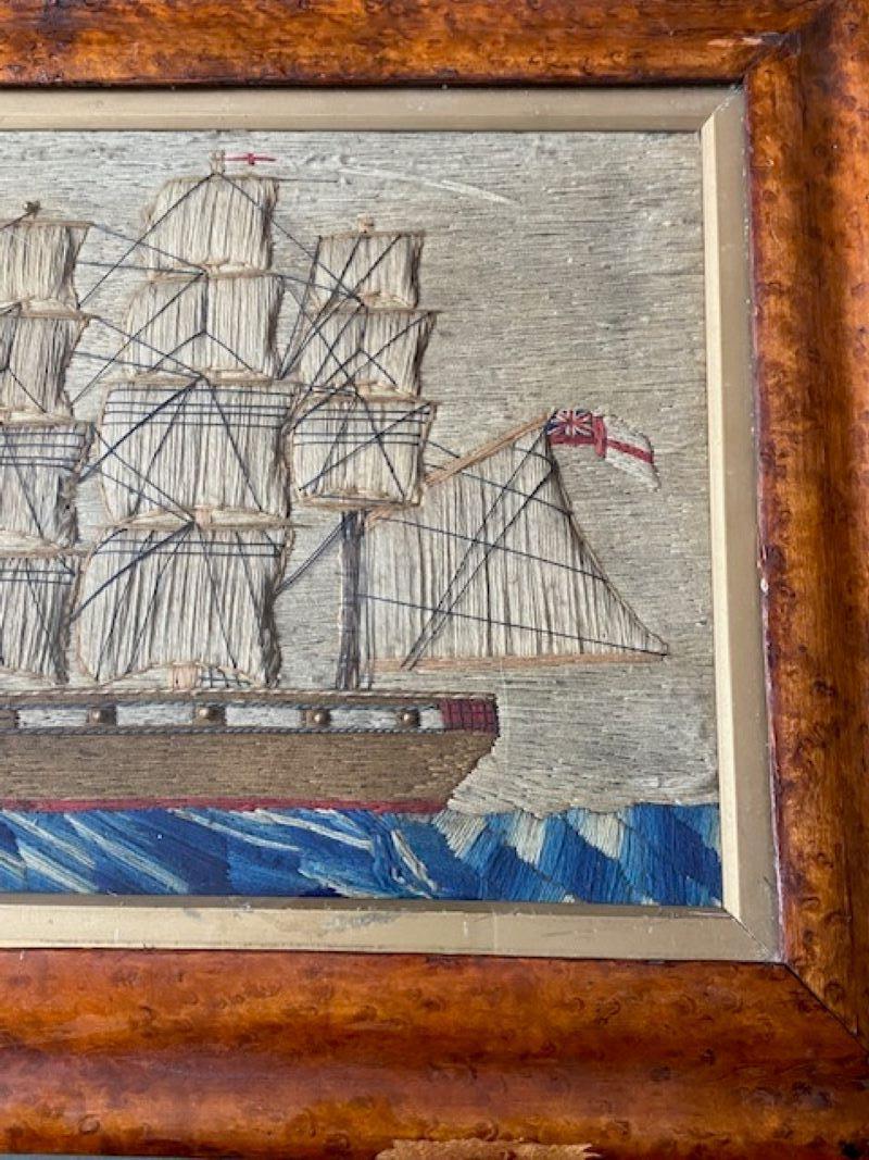 Hand-Crafted Sailor's Folk Art Woolie of a Single Decker Ship of the Line, circa 1850 For Sale