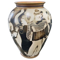 "Sailors Frieze, " Museum Quality Art Deco Vase w/ Dockside Music Making Scene