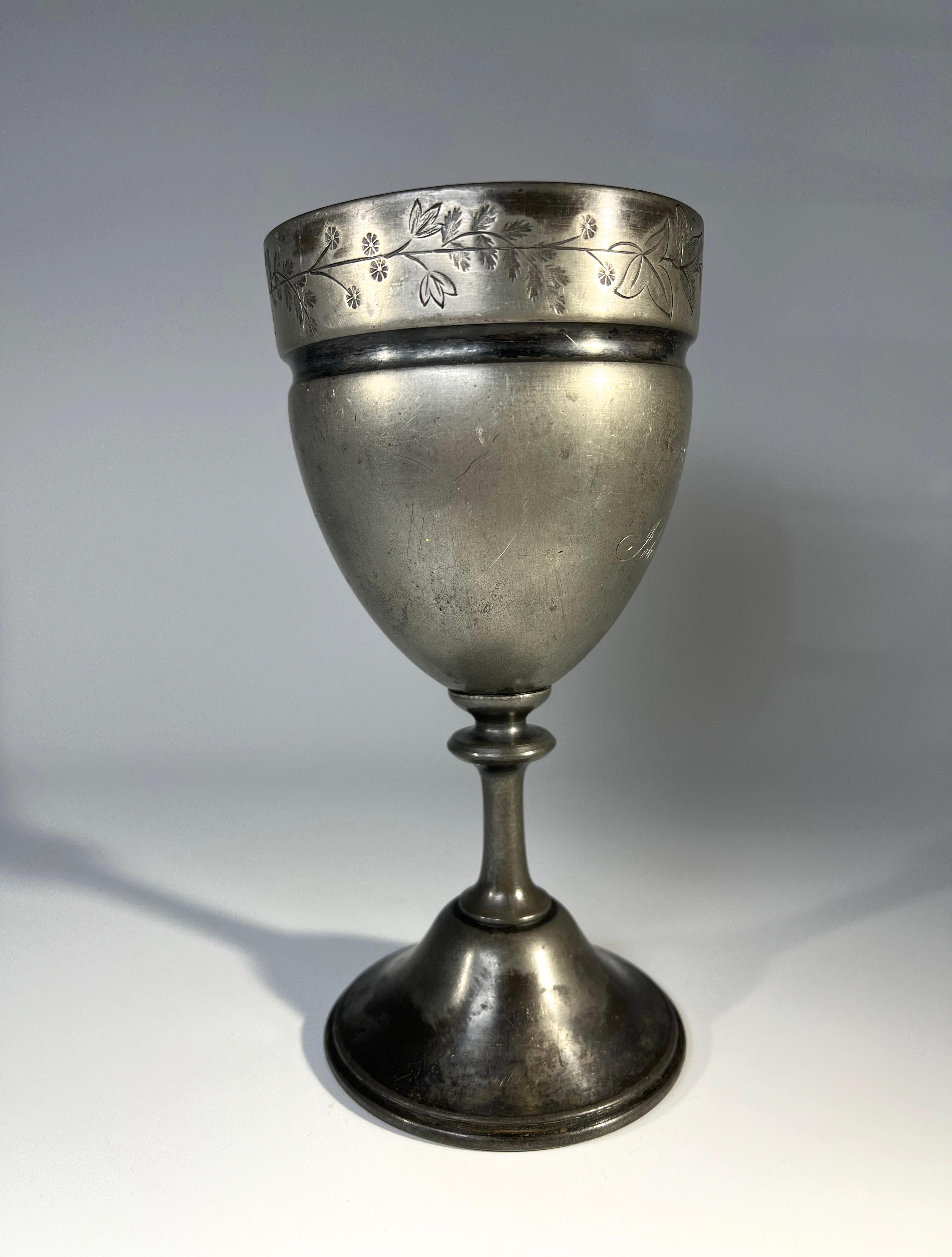 Engraved Sailor's Hornpipe, First Prize, 1886 Inscribed Antique Chalice Trophy