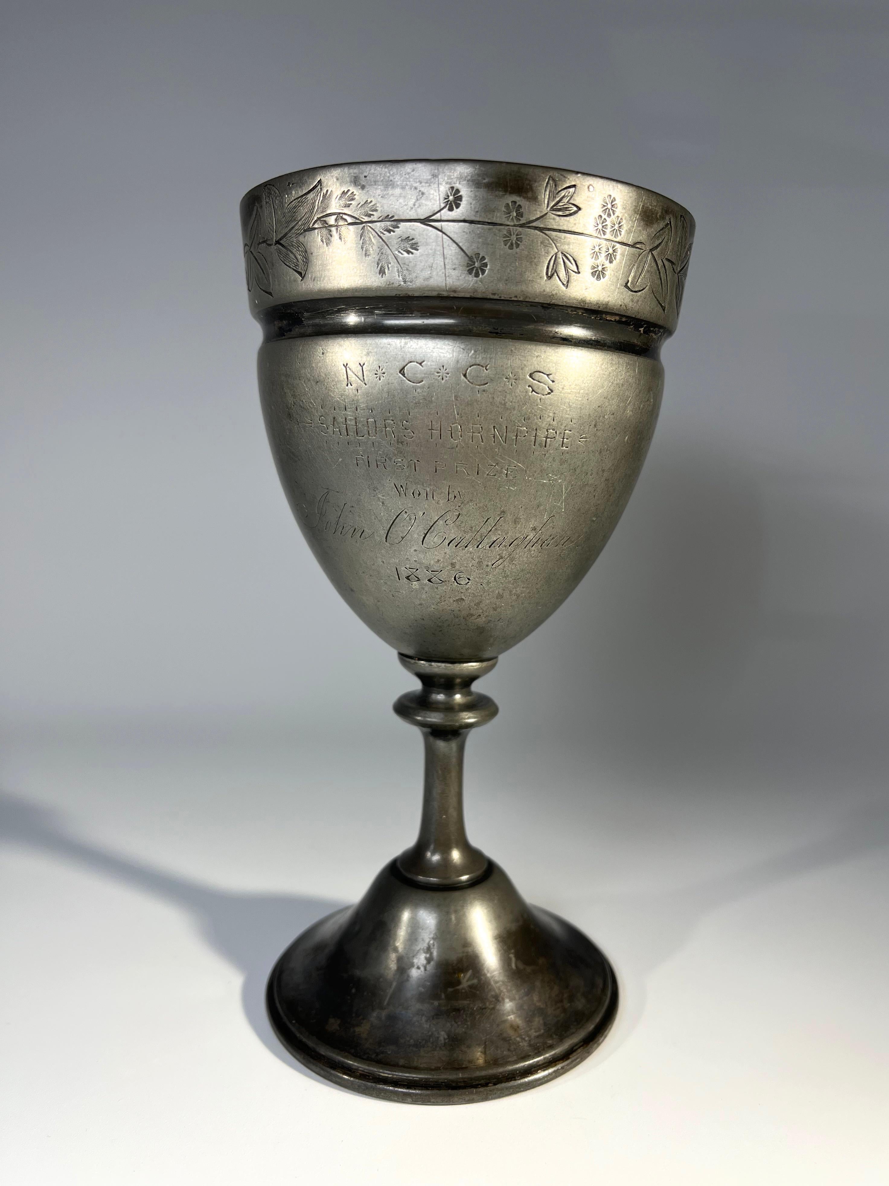 Late 19th Century Sailor's Hornpipe, First Prize, 1886 Inscribed Antique Chalice Trophy
